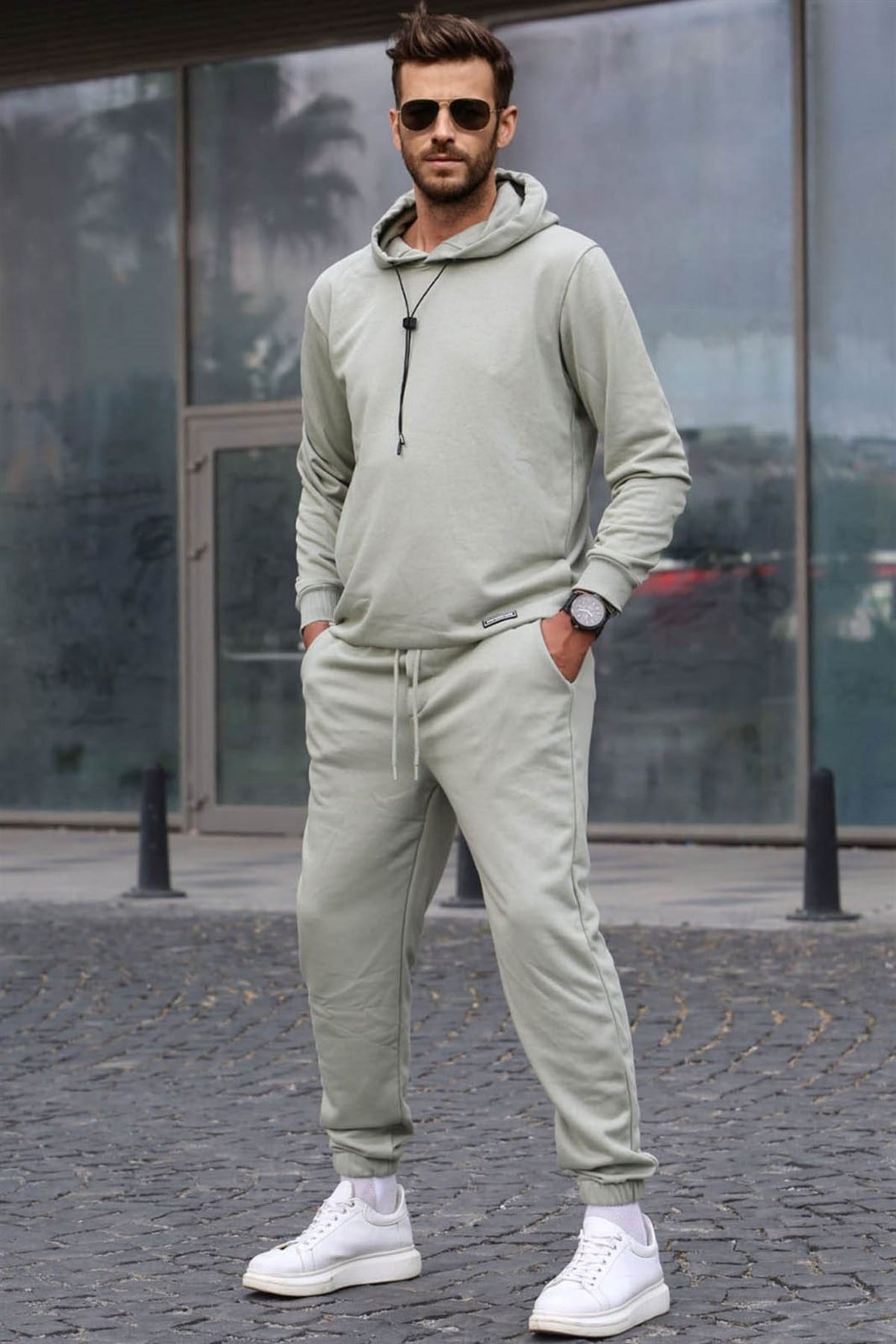 Mint Yeşili Kapşonlu Basic Eşofman Takımı 5908