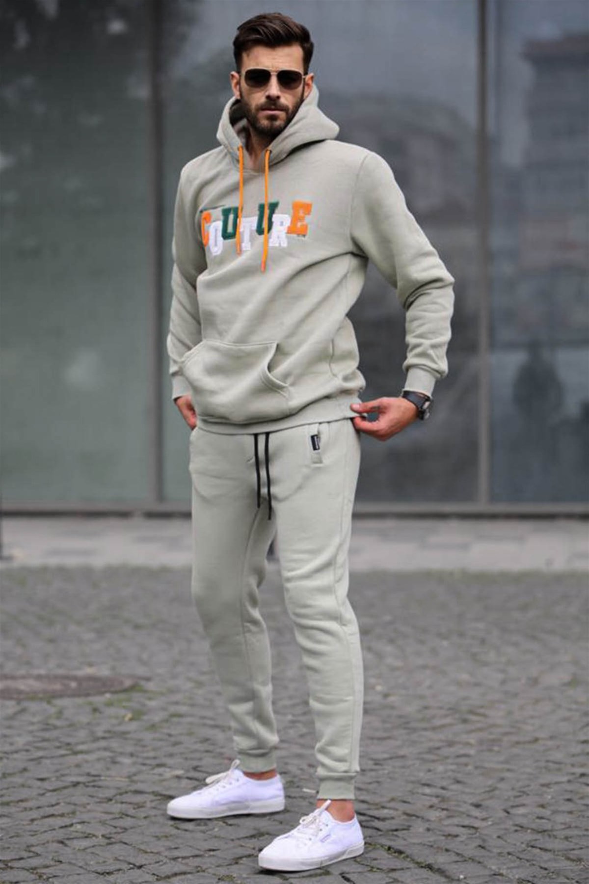 Mint Yeşili Nakışlı Sweatshirt Jogger Eşofman Takımı 5912