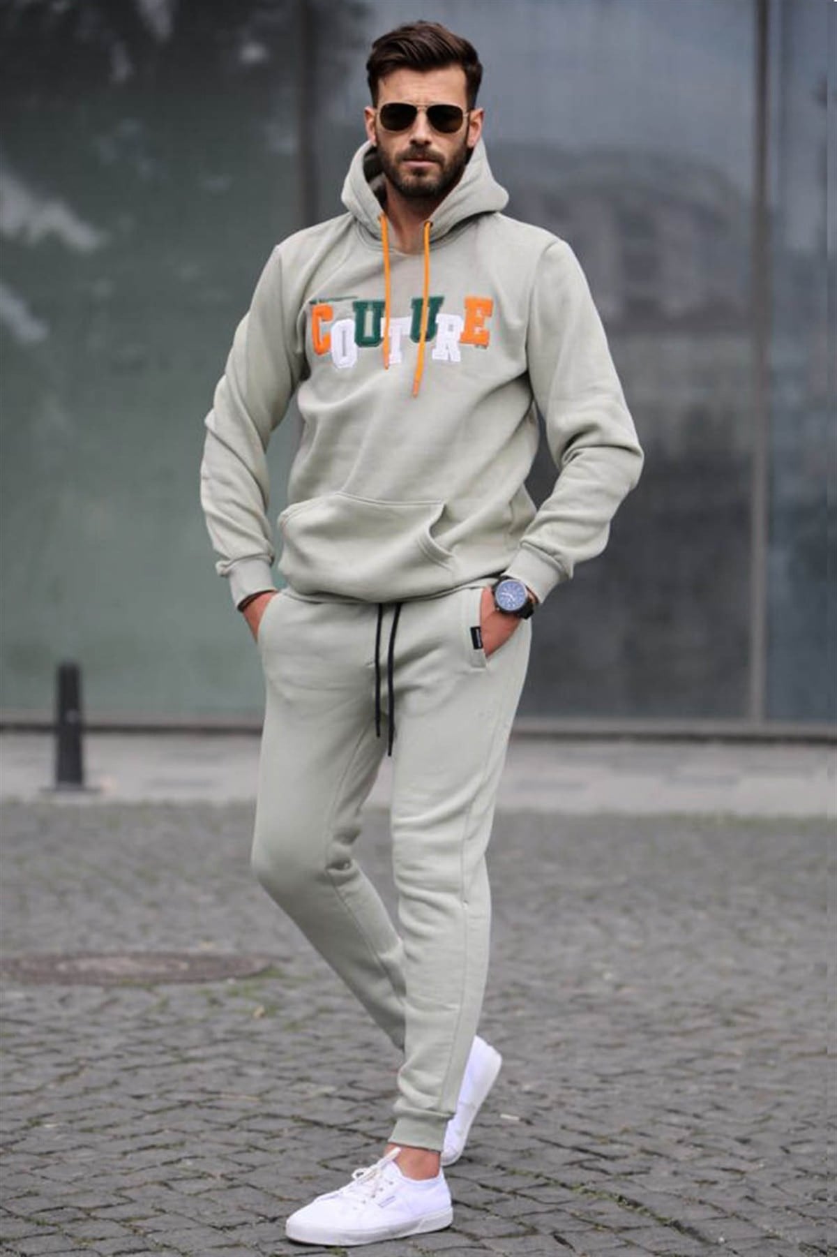Mint Yeşili Nakışlı Sweatshirt Jogger Eşofman Takımı 5912