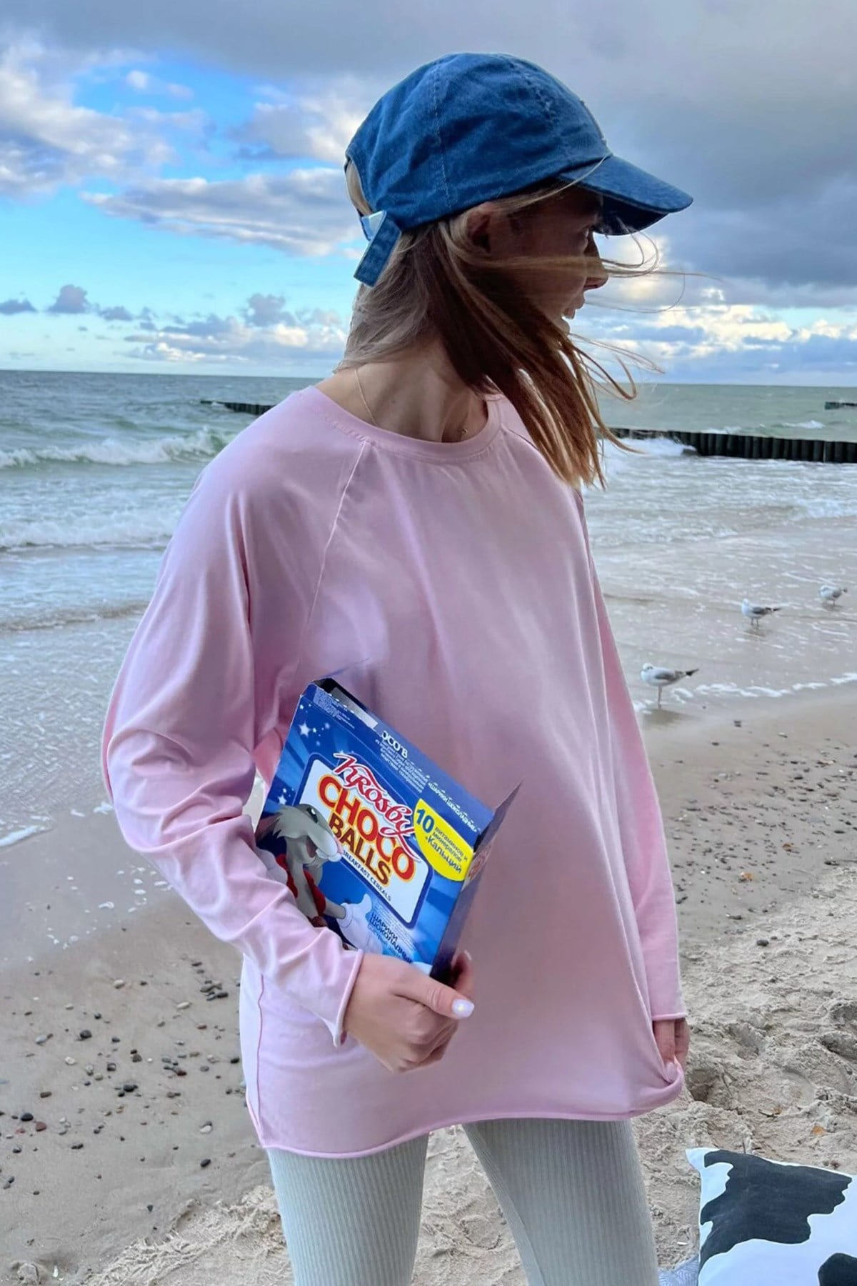 Pembe Basic Bisiklet Yaka Kadın Sweatshirt MG1676