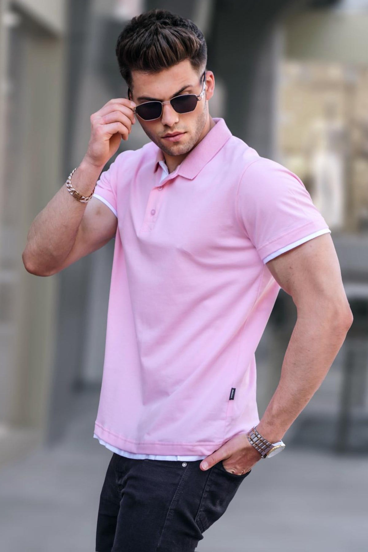 Pembe Basic Polo Yaka Tişört 5885