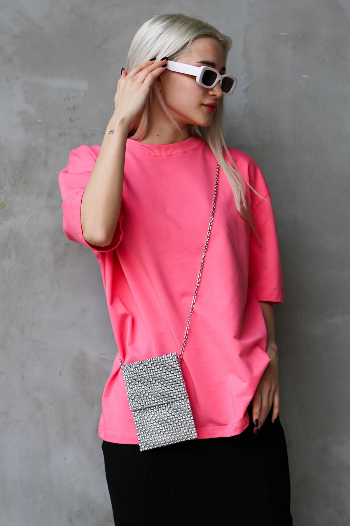 Pembe Bisiklet Yaka Basic Oversize T-shirt MG1687