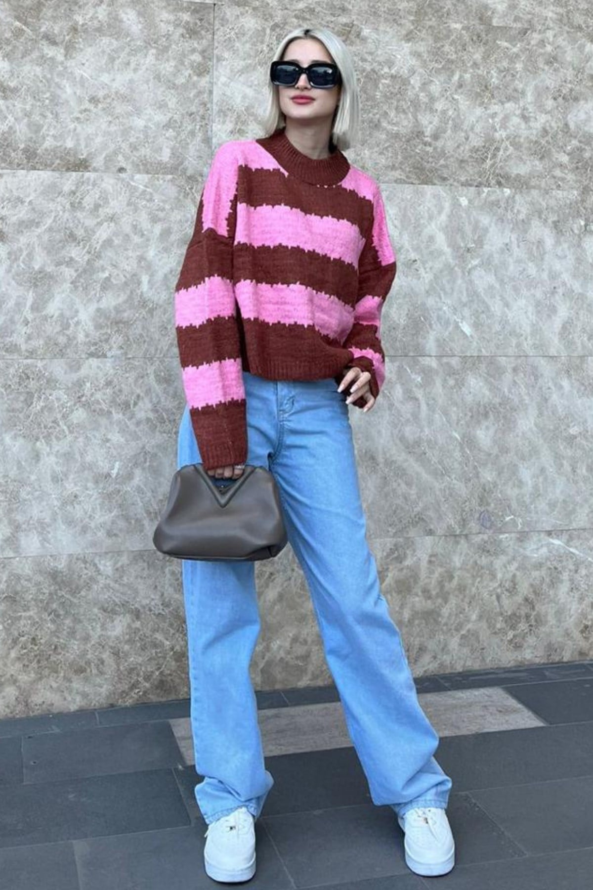 Pembe Desenli Oversize Kazak MG1205