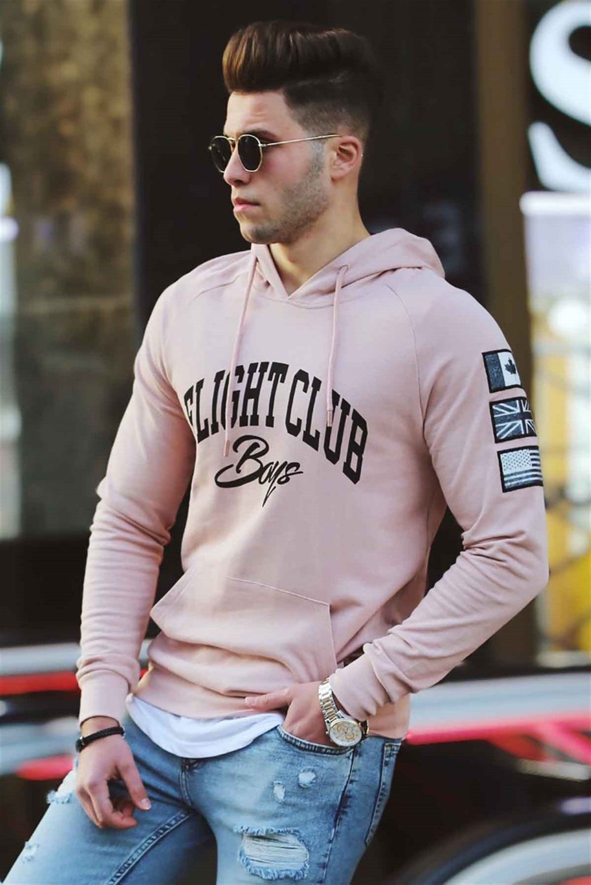 Madmext Soft Pink Printed Hoodie 2868