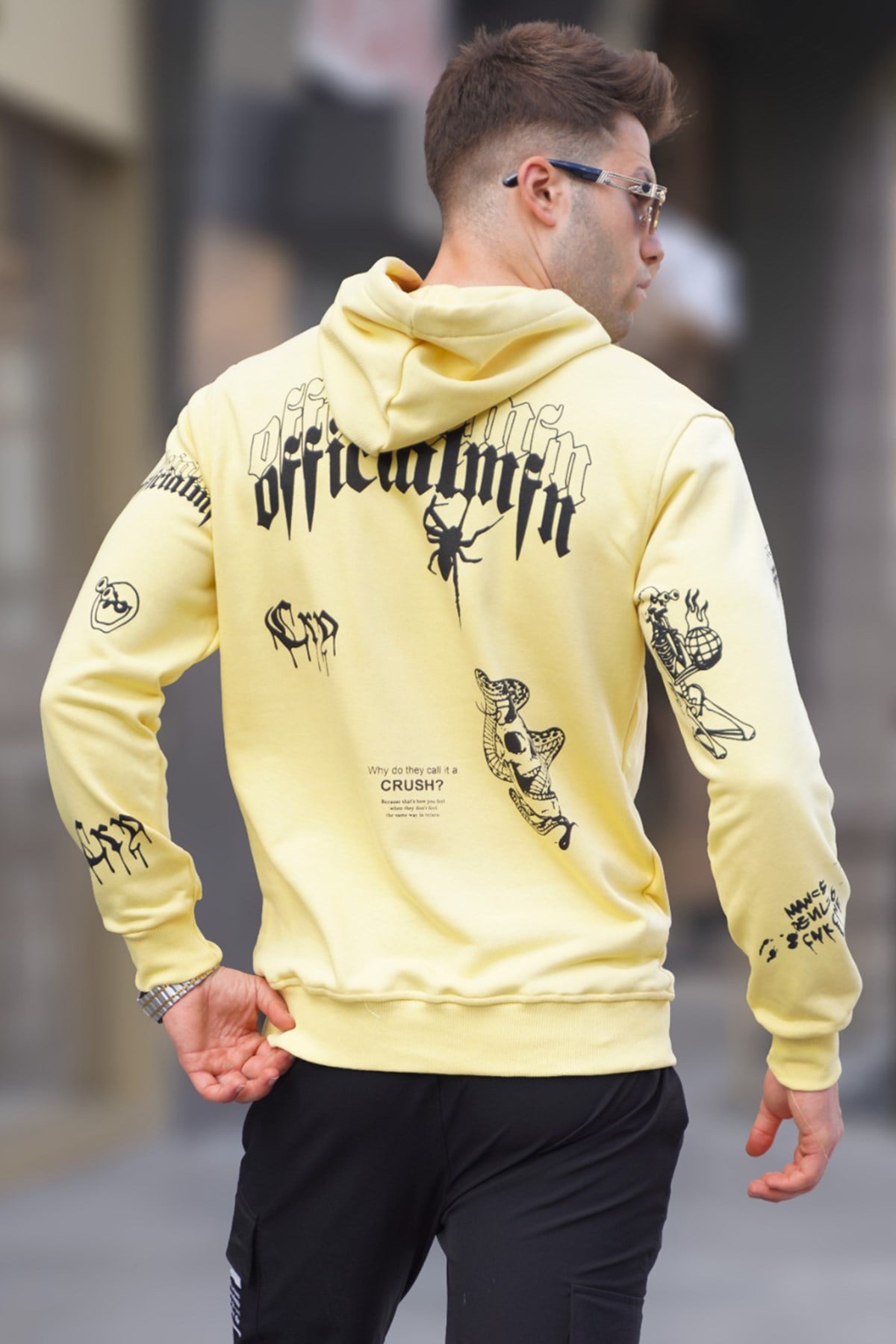 Sarı Baskılı Kapüşonlu Sweatshirt 5895