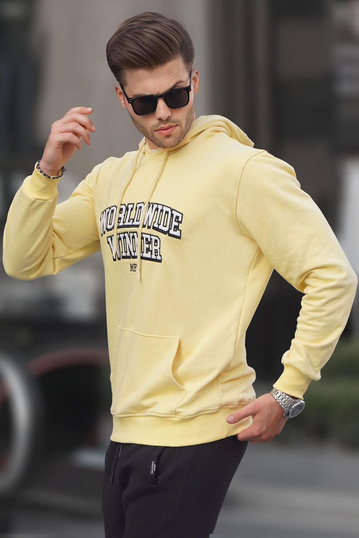 Sarı Baskılı Kapüşonlu Sweatshirt 6149