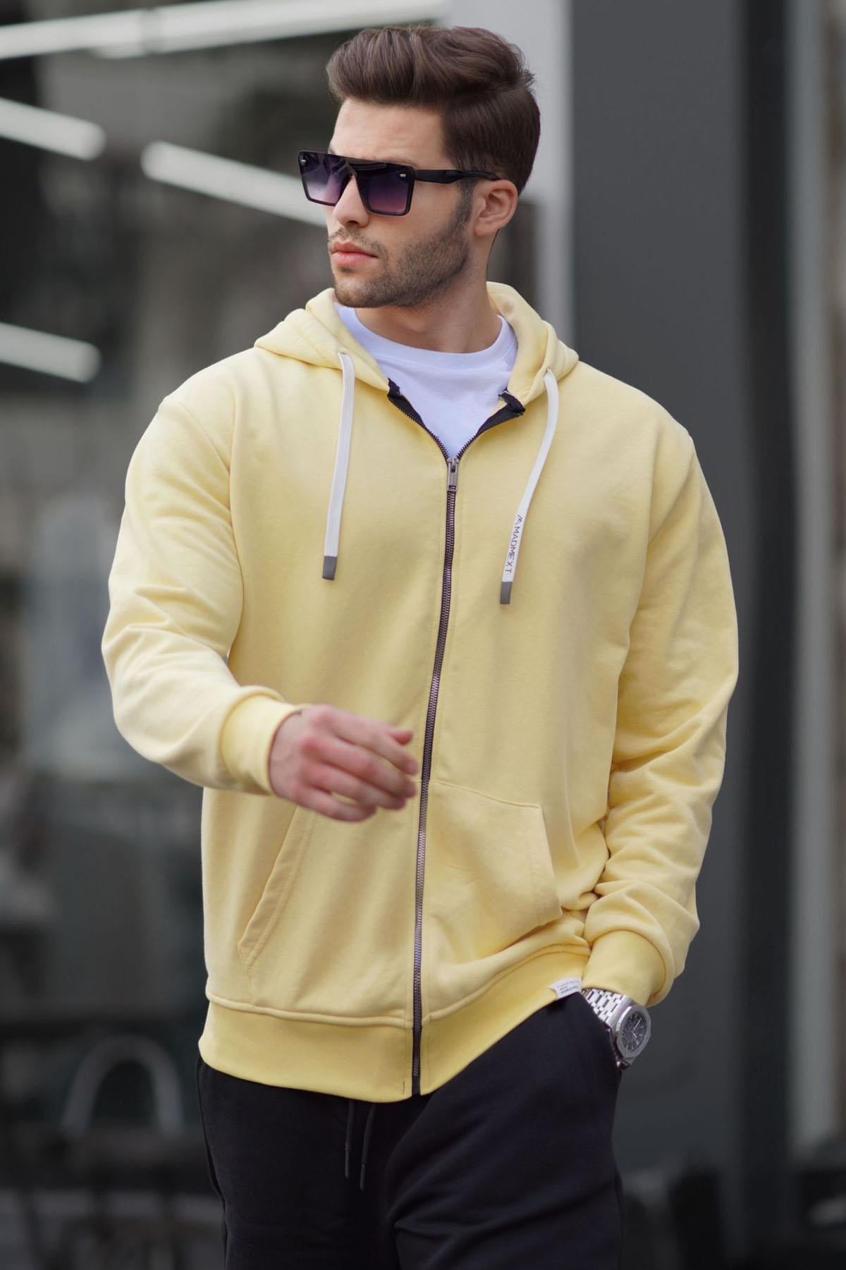 Sarı Fermuarlı Kapüşonlu Sweatshirt 6161