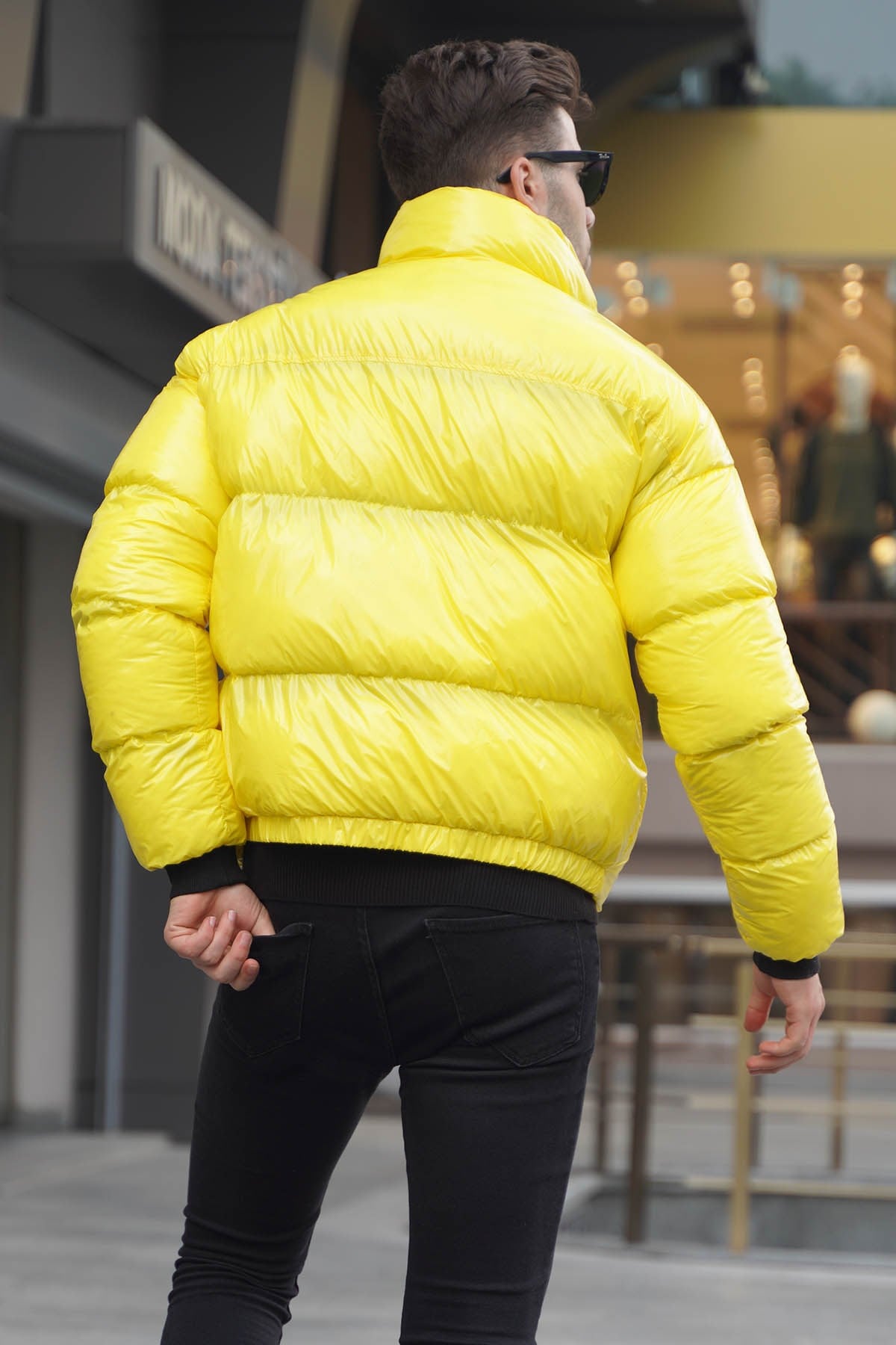 Sarı Parlak Basic Şişme Mont 5993