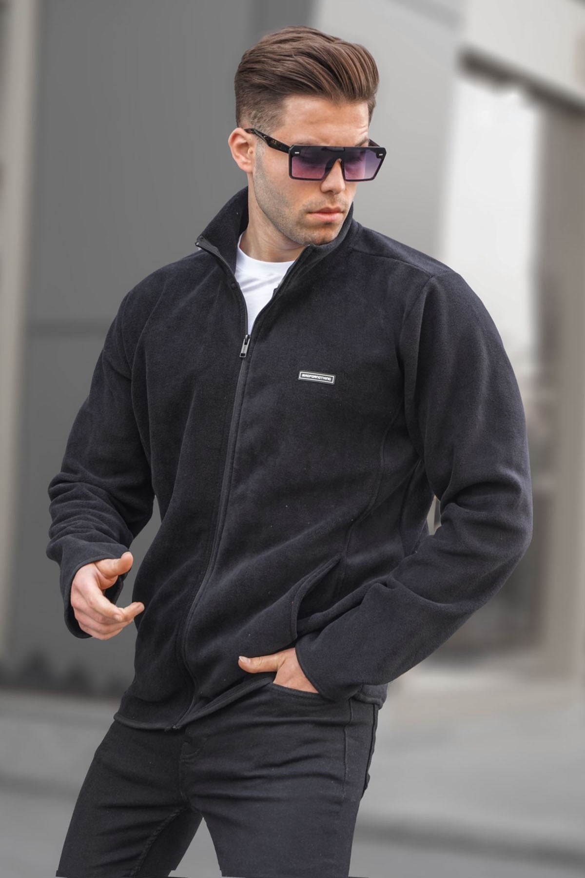 Siyah Basic Fermuarlı Polar Sweatshirt 6045