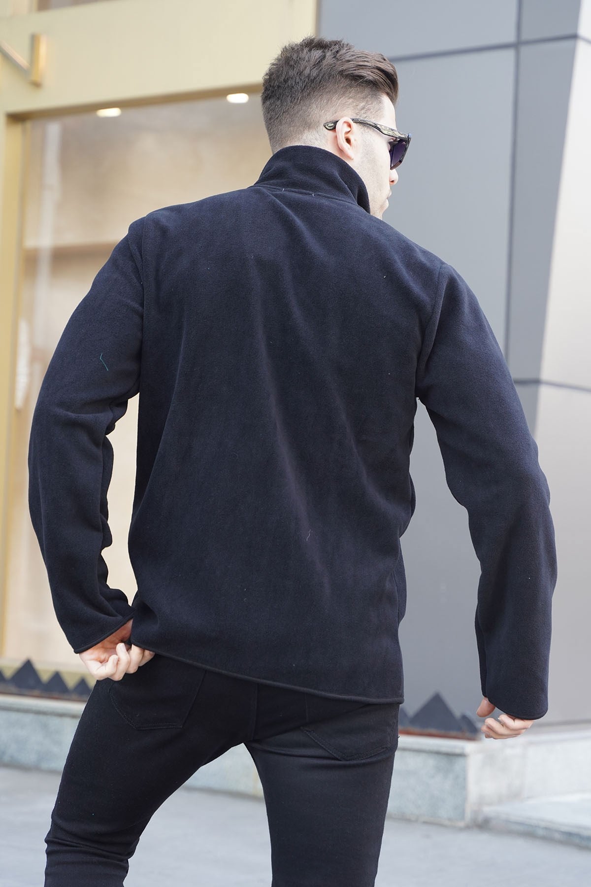 Siyah Basic Fermuarlı Polar Sweatshirt 6045