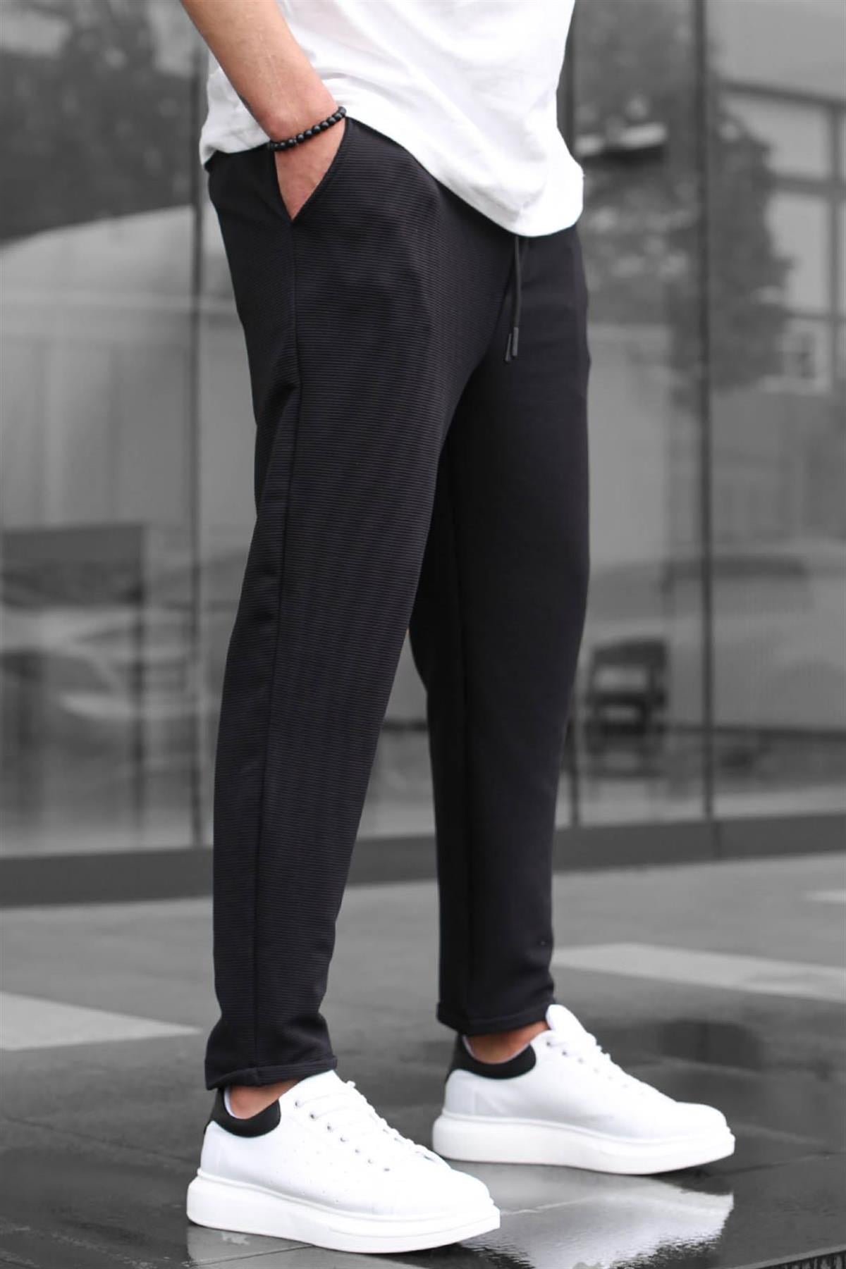 Siyah Basic Waffle Kumaş Erkek Pantolon 6509