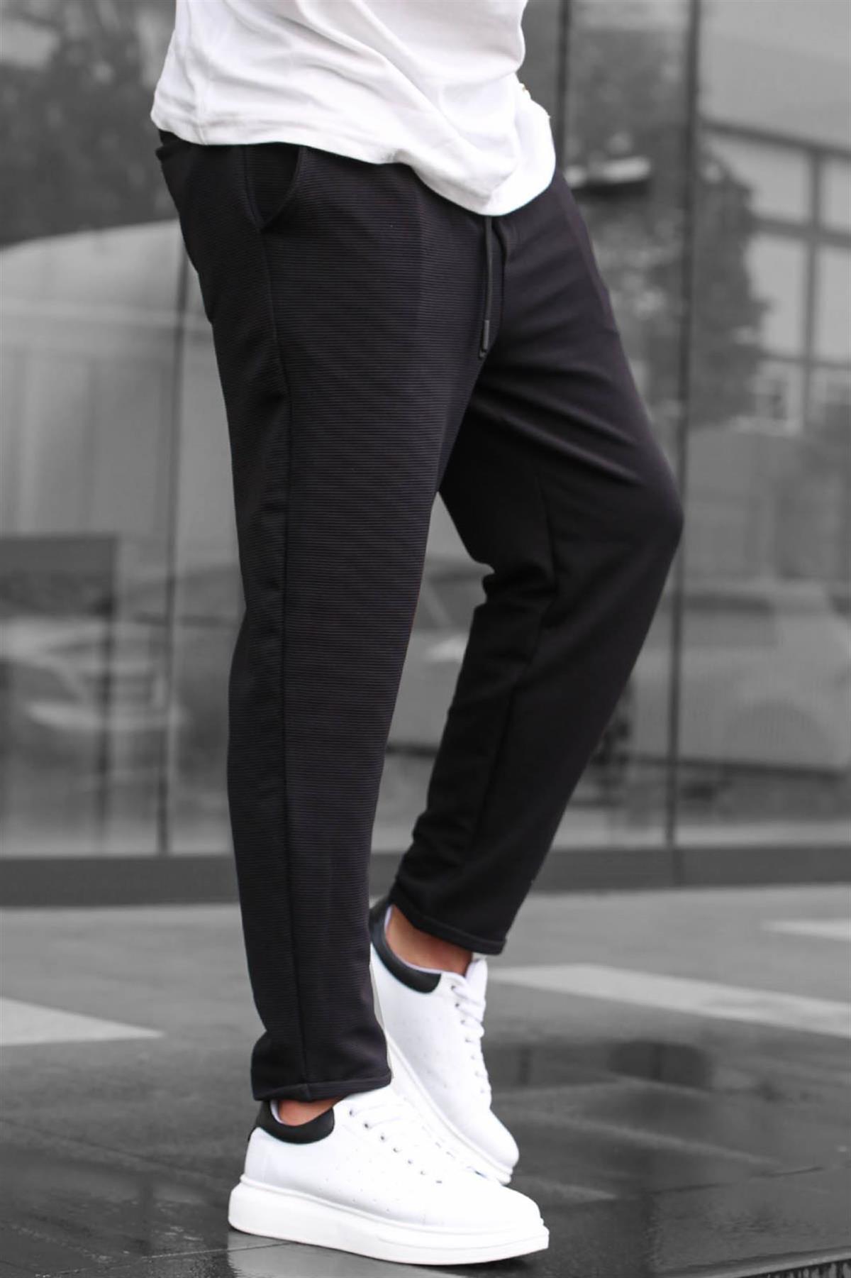 Siyah Basic Waffle Kumaş Erkek Pantolon 6509