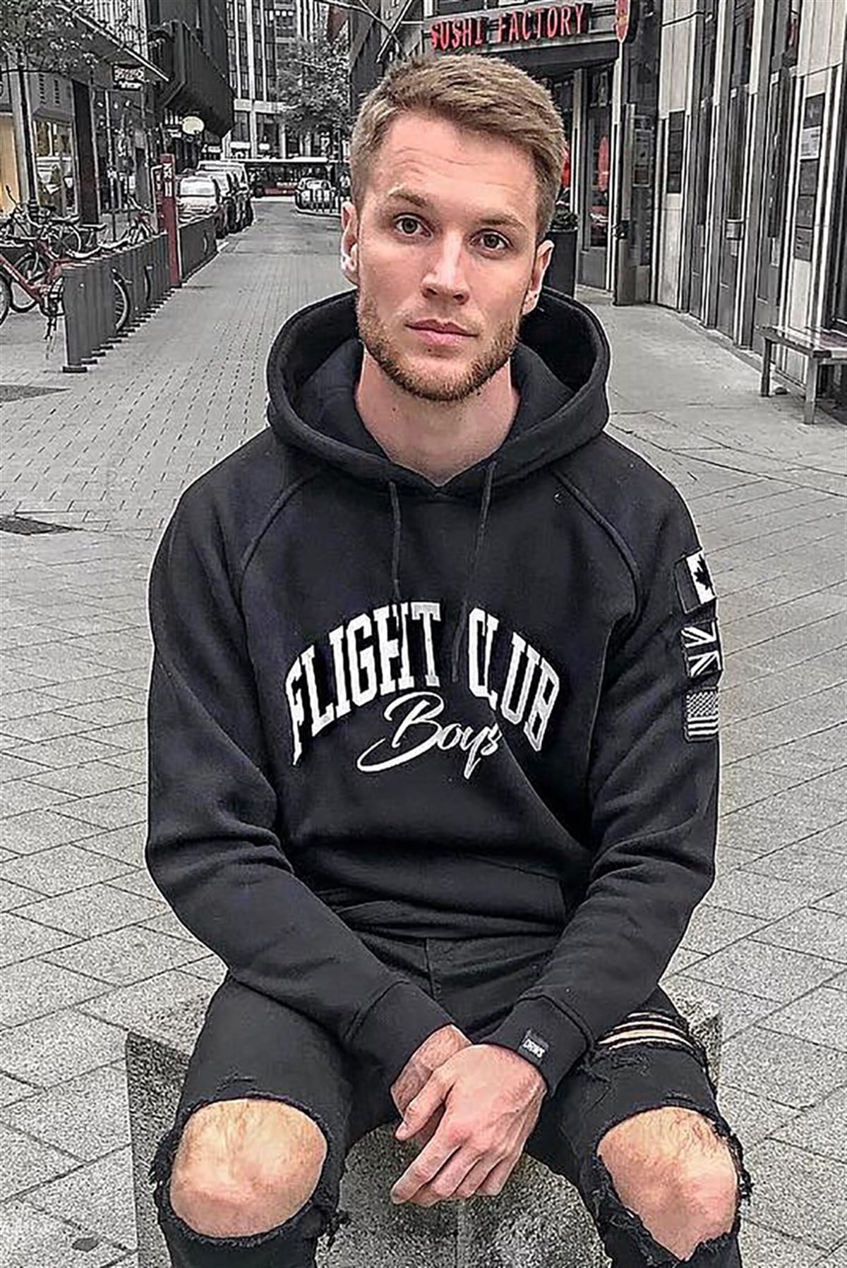 Madmext Black Printed Hoodie 2868