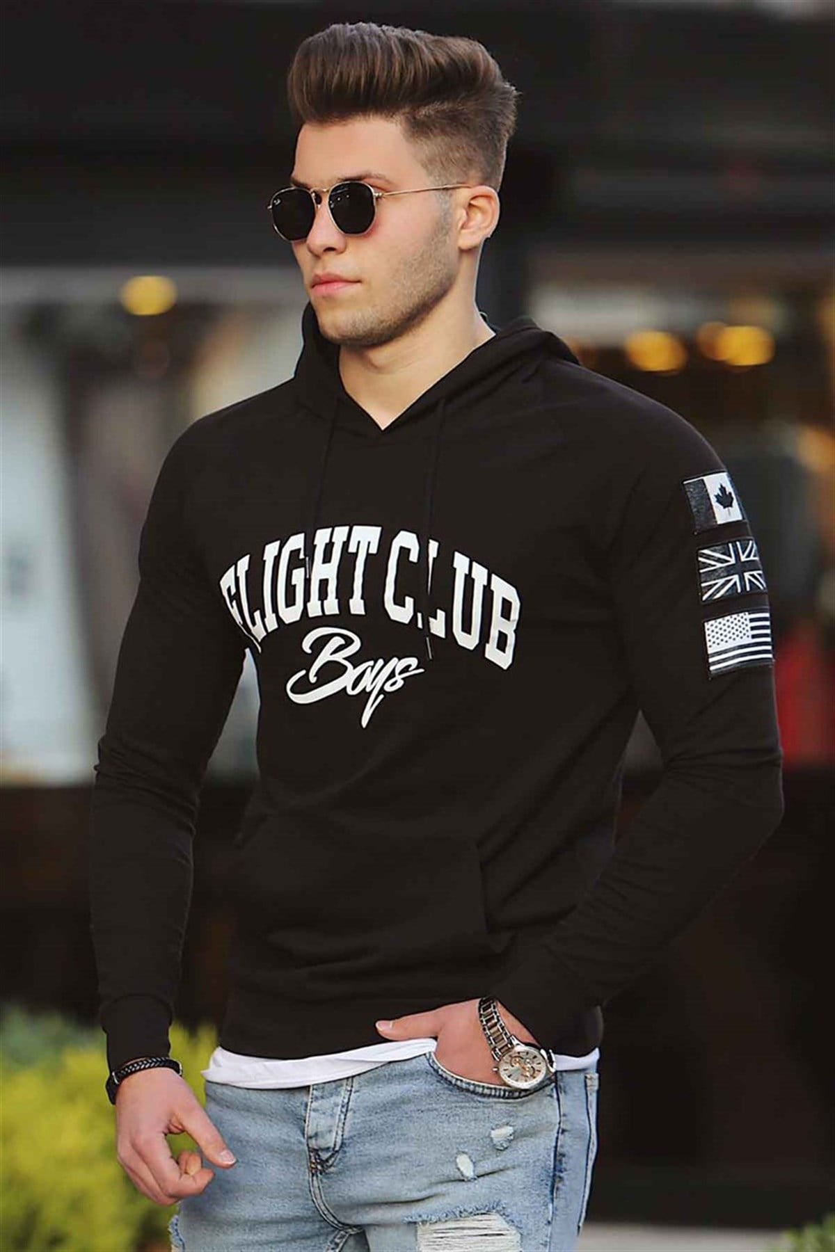 Madmext Black Printed Hoodie 2868