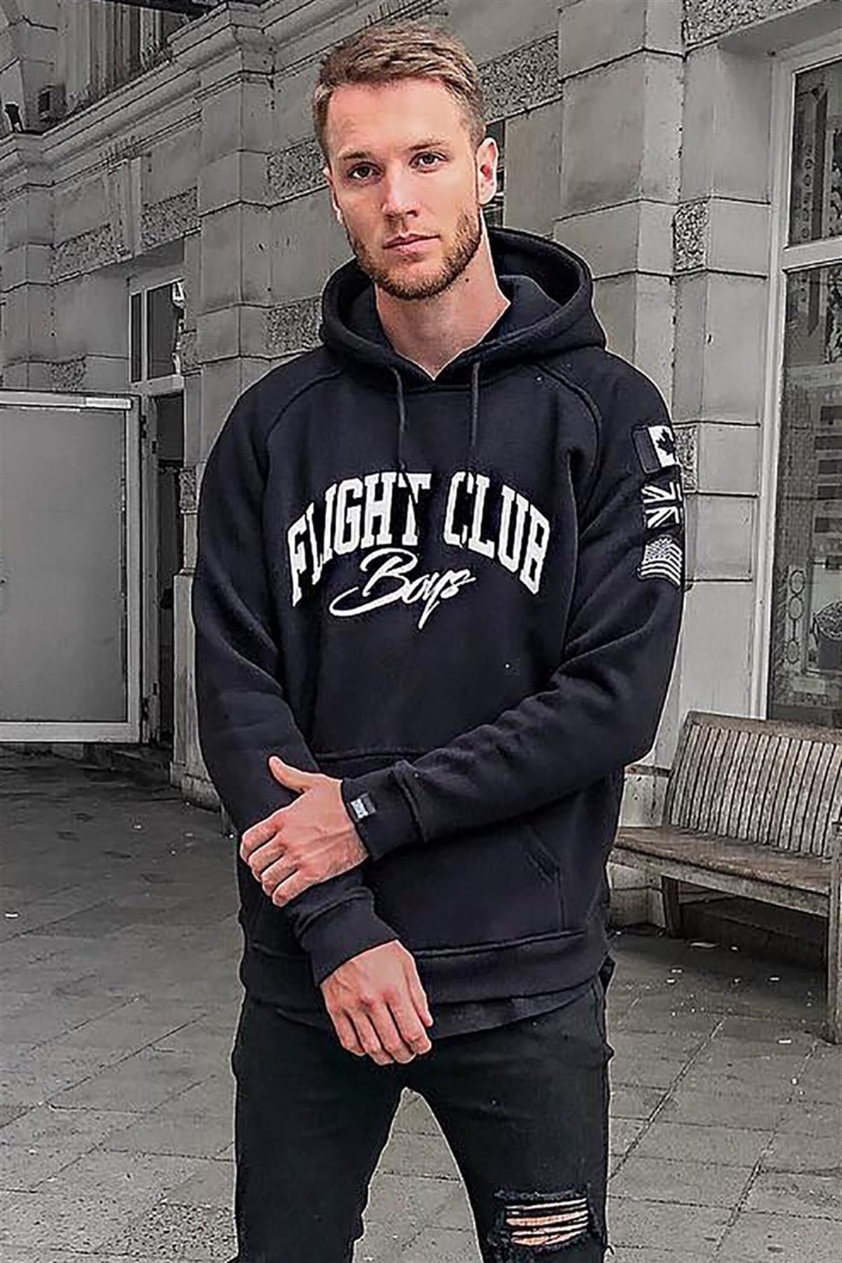Madmext Black Printed Hoodie 2868