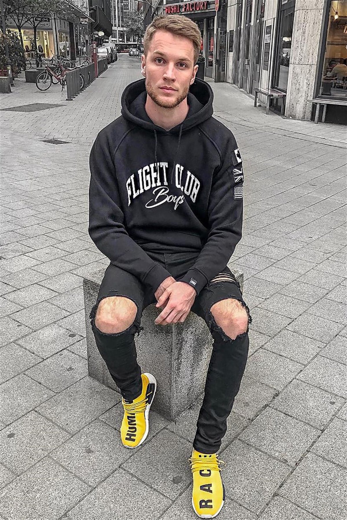 Madmext Black Printed Hoodie 2868