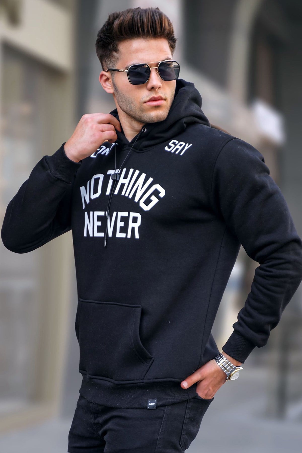 Siyah Baskılı Kapşonlu Sweatshirt 5898