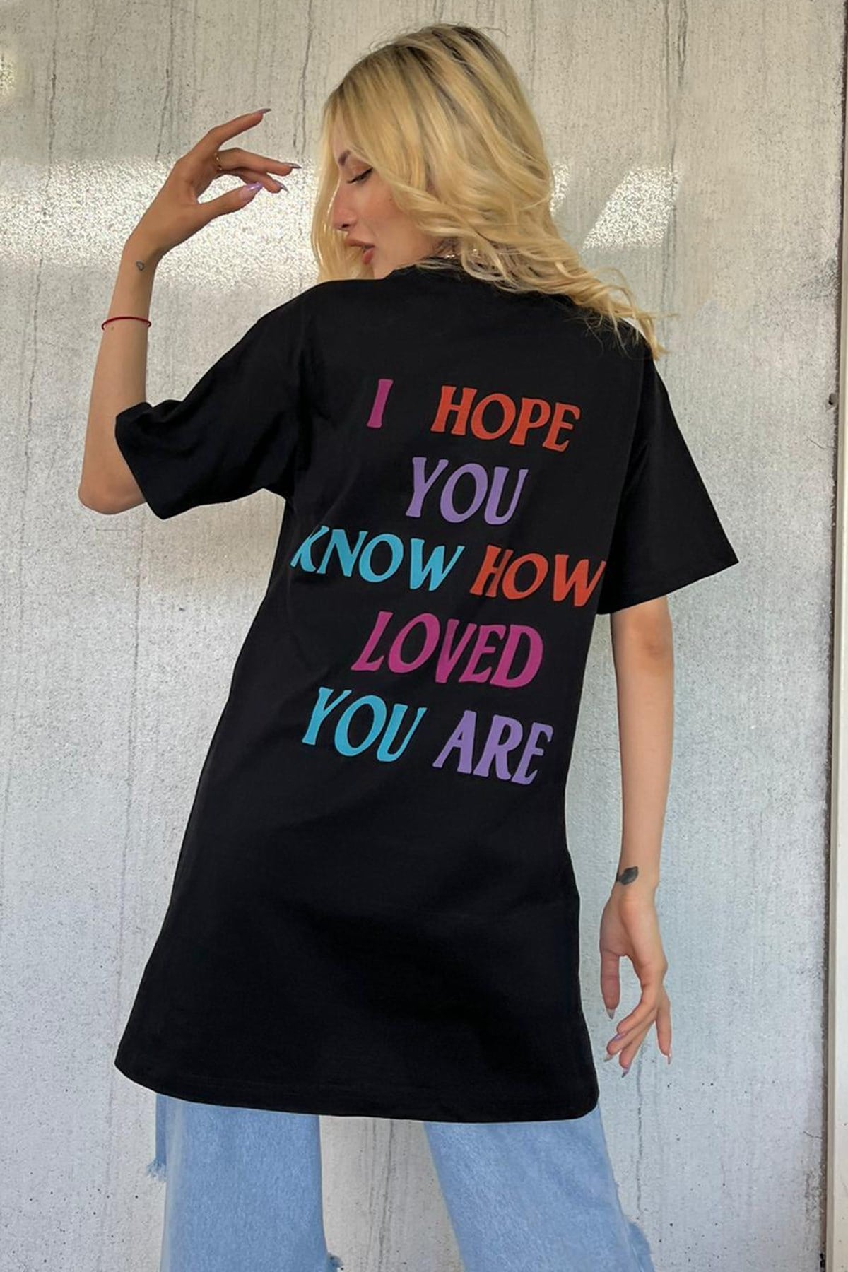 Women Printed Oversize Black T-Shirt