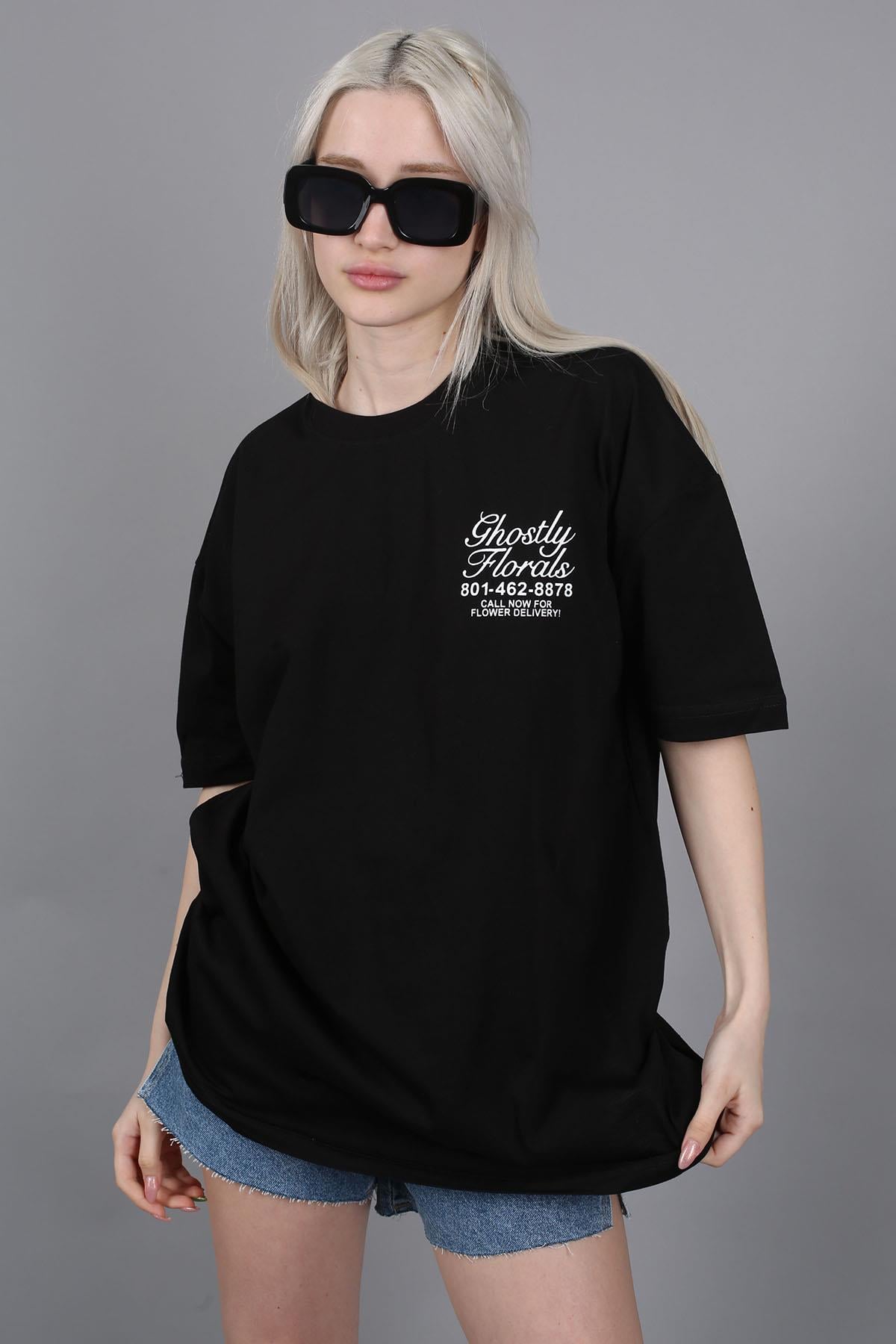 Siyah Baskılı Oversize Tişört MG1513