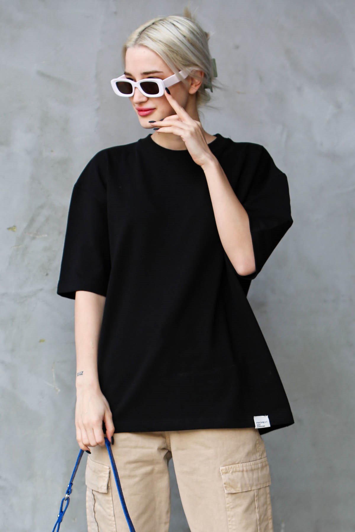 Siyah Bisiklet Yaka Basic Oversize T-shirt MG1687