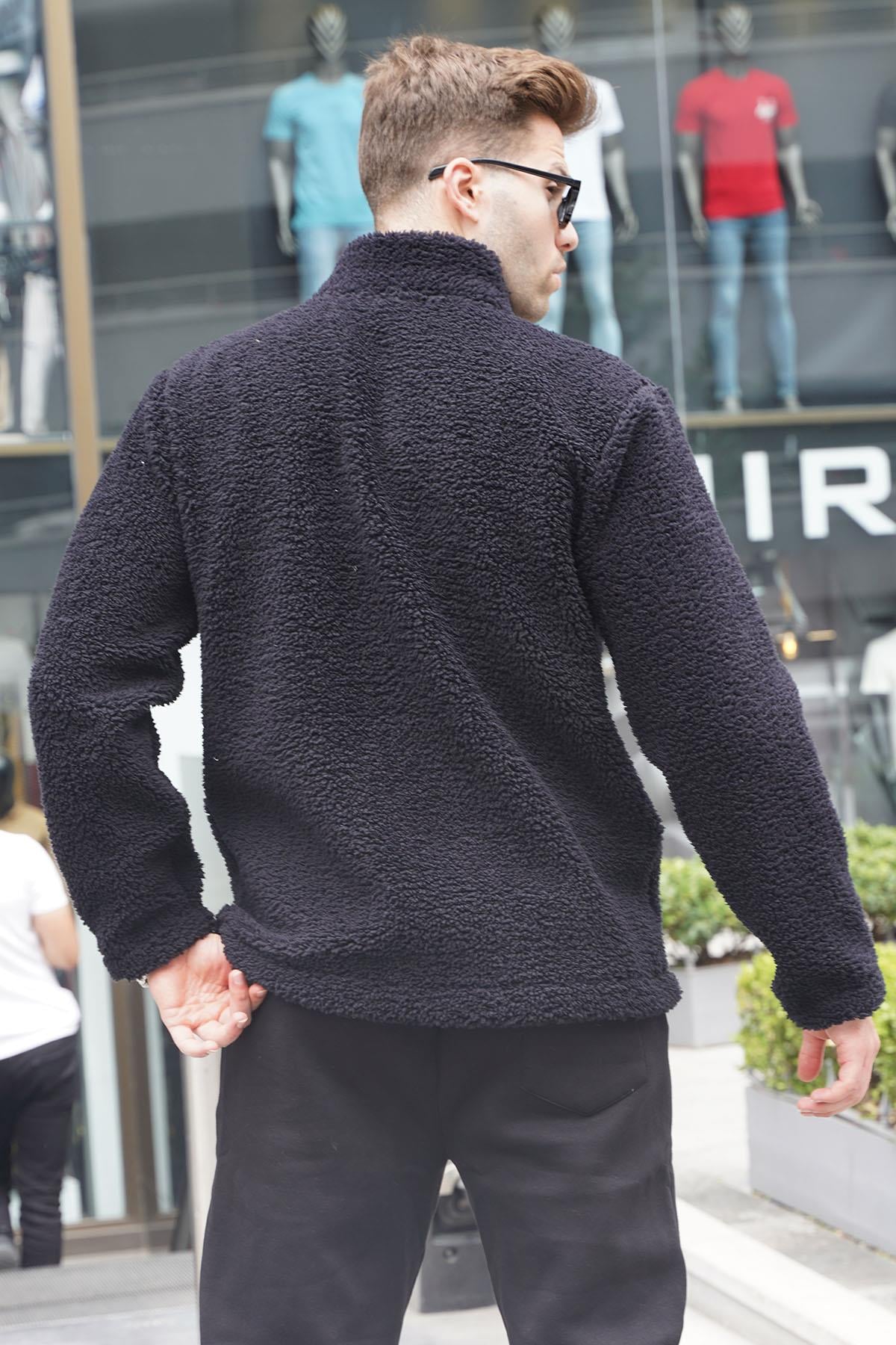 Siyah Fermuarlı Peluş Sweatshirt 6152