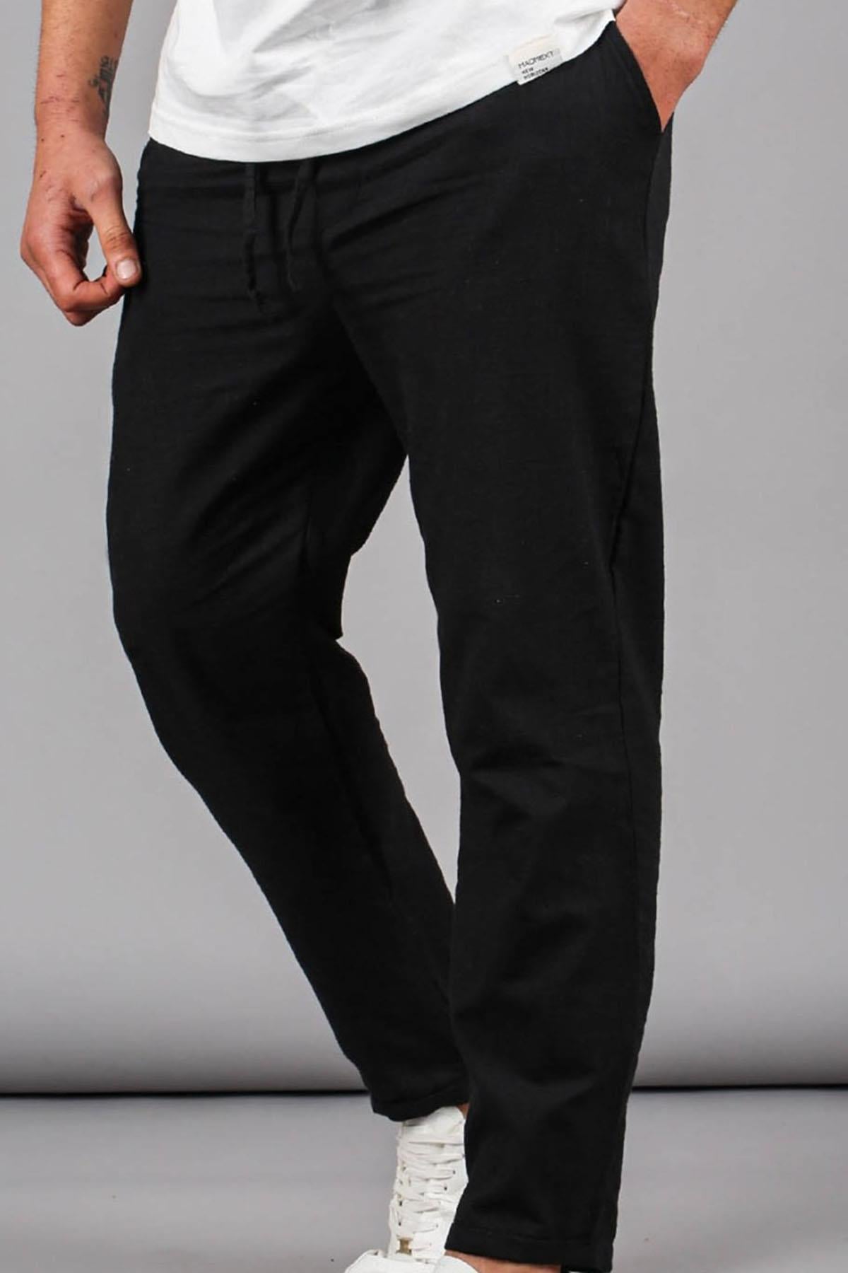 Siyah Müslin Kumaş Erkek Basic Pantolon 5491