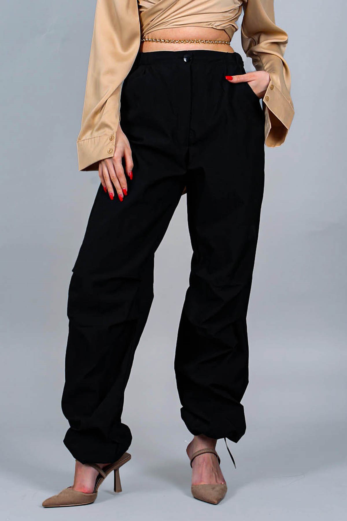 Siyah Paraşüt Jogger Kadın Pantolon MG1679
