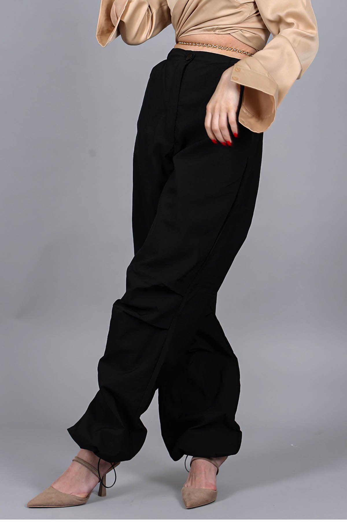 Siyah Paraşüt Jogger Kadın Pantolon MG1679