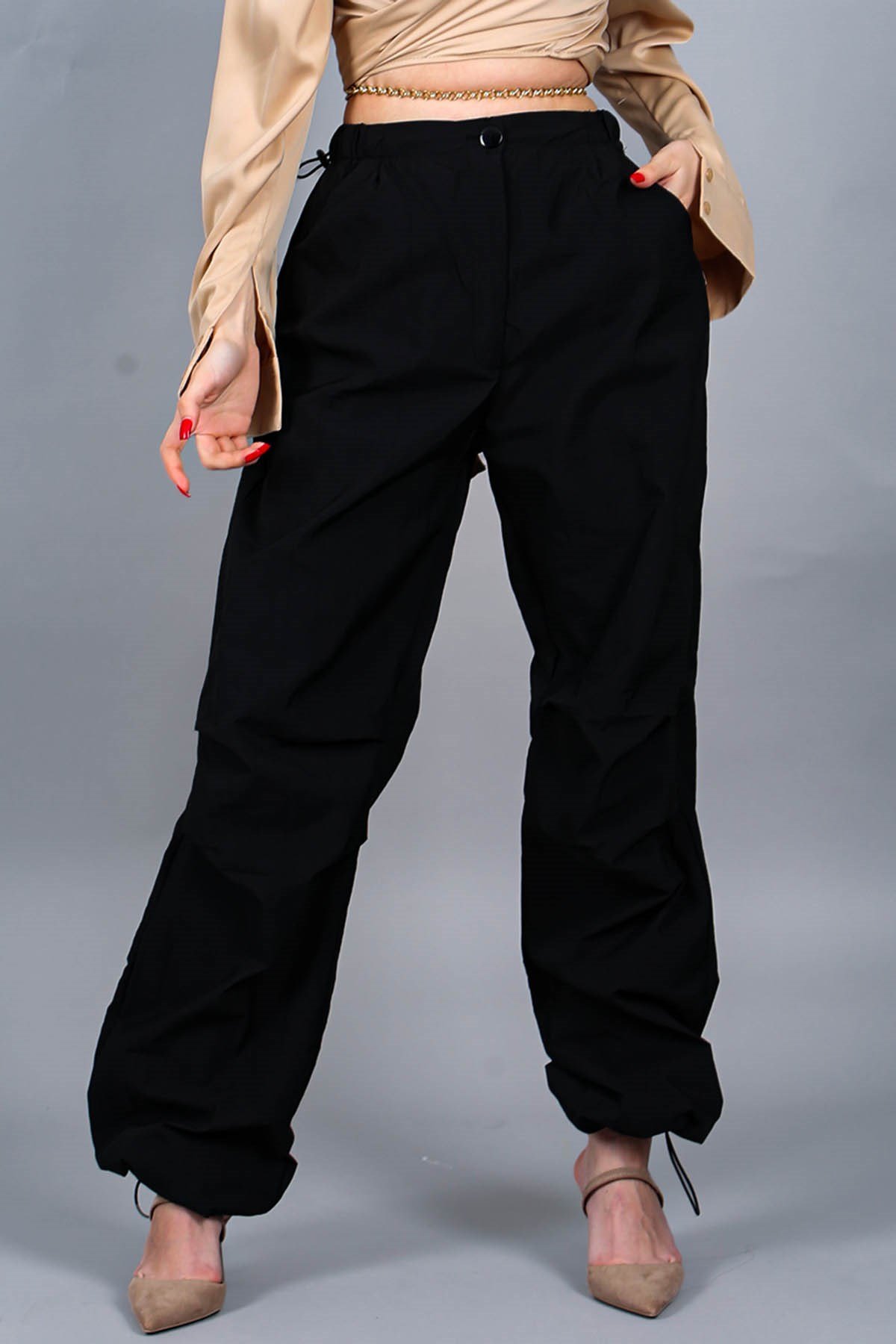 Siyah Paraşüt Jogger Kadın Pantolon MG1679