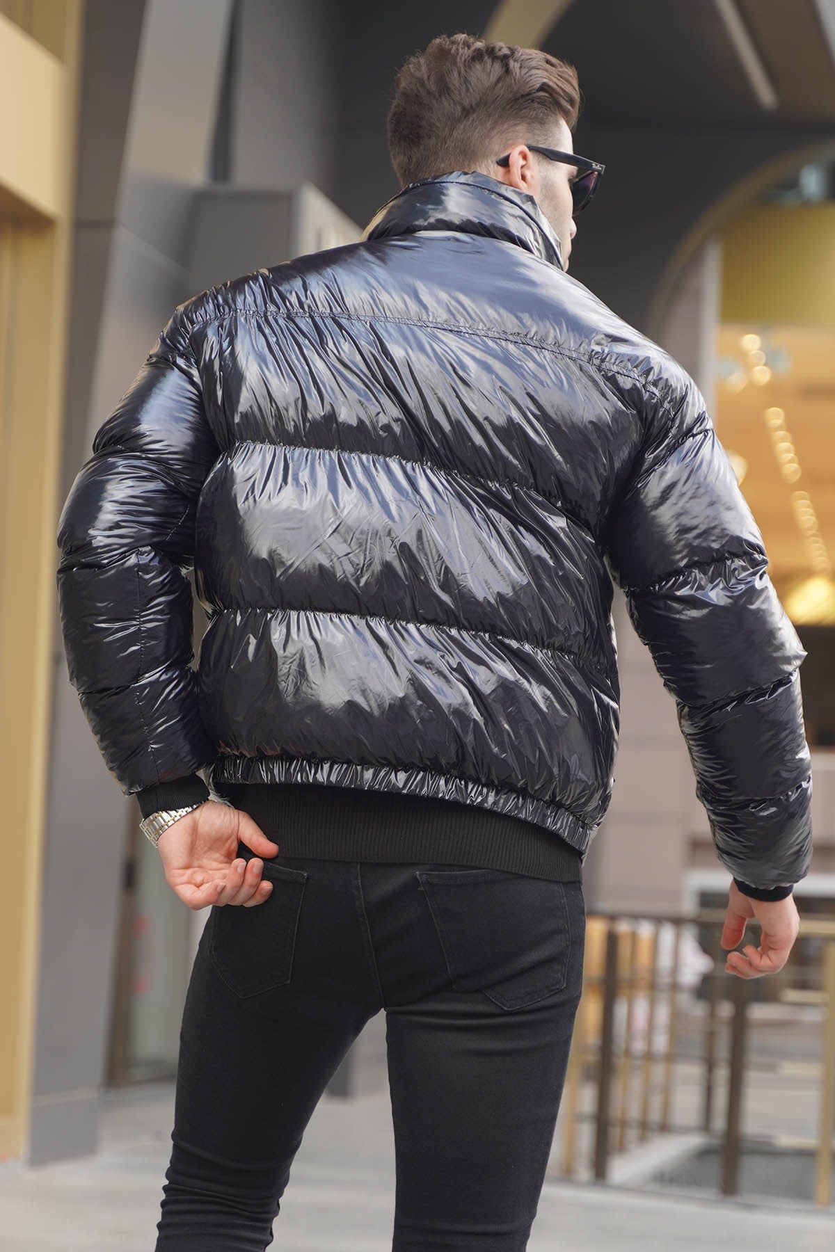 Siyah Parlak Basic Şişme Mont 5993