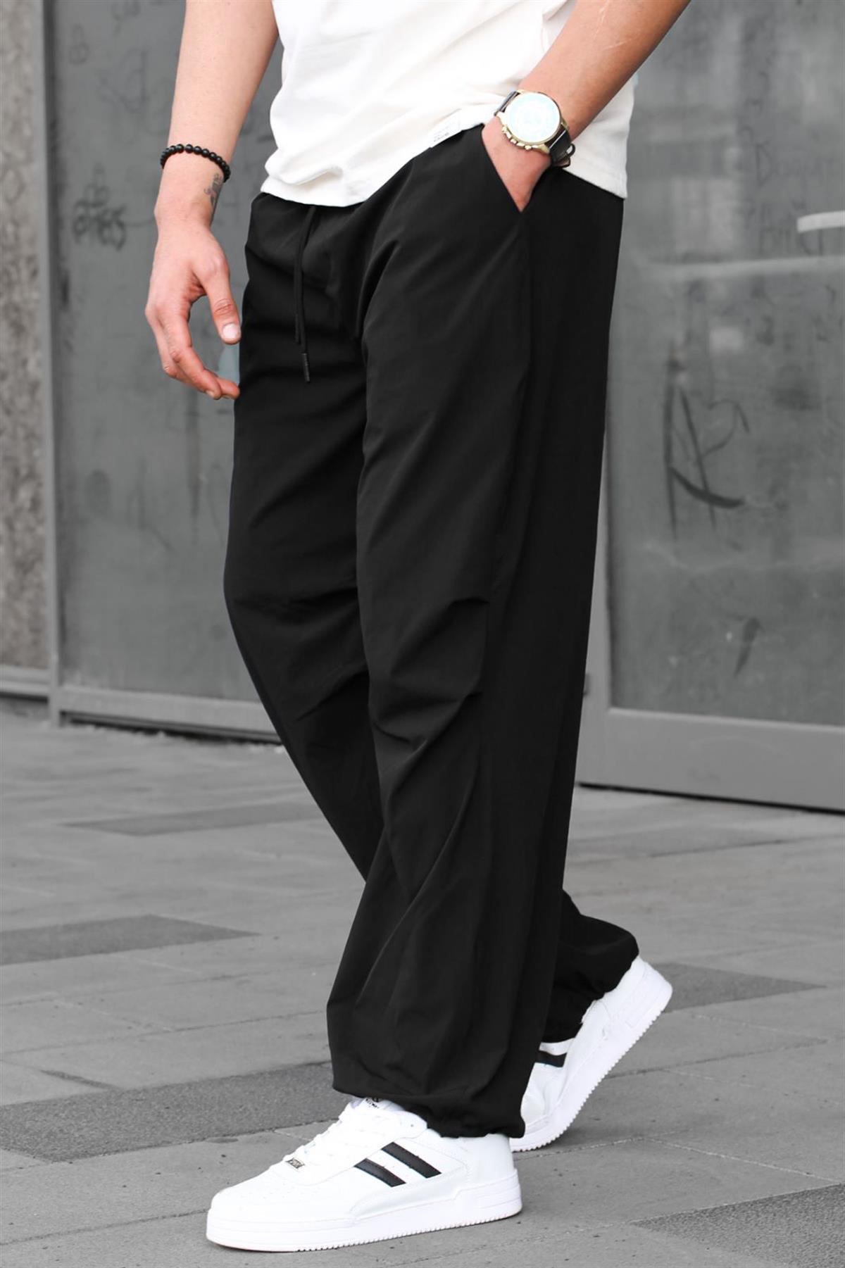 Siyah Regular Fit Erkek Paraşüt Pantolon 6504