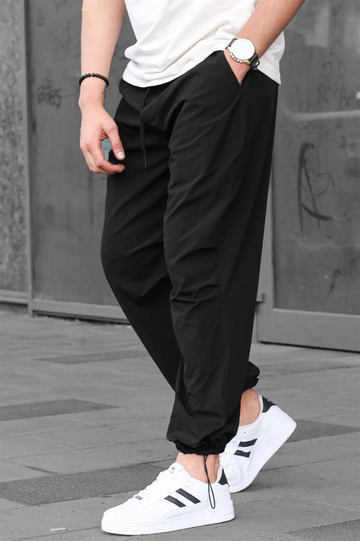 Siyah Regular Fit Erkek Paraşüt Pantolon 6504