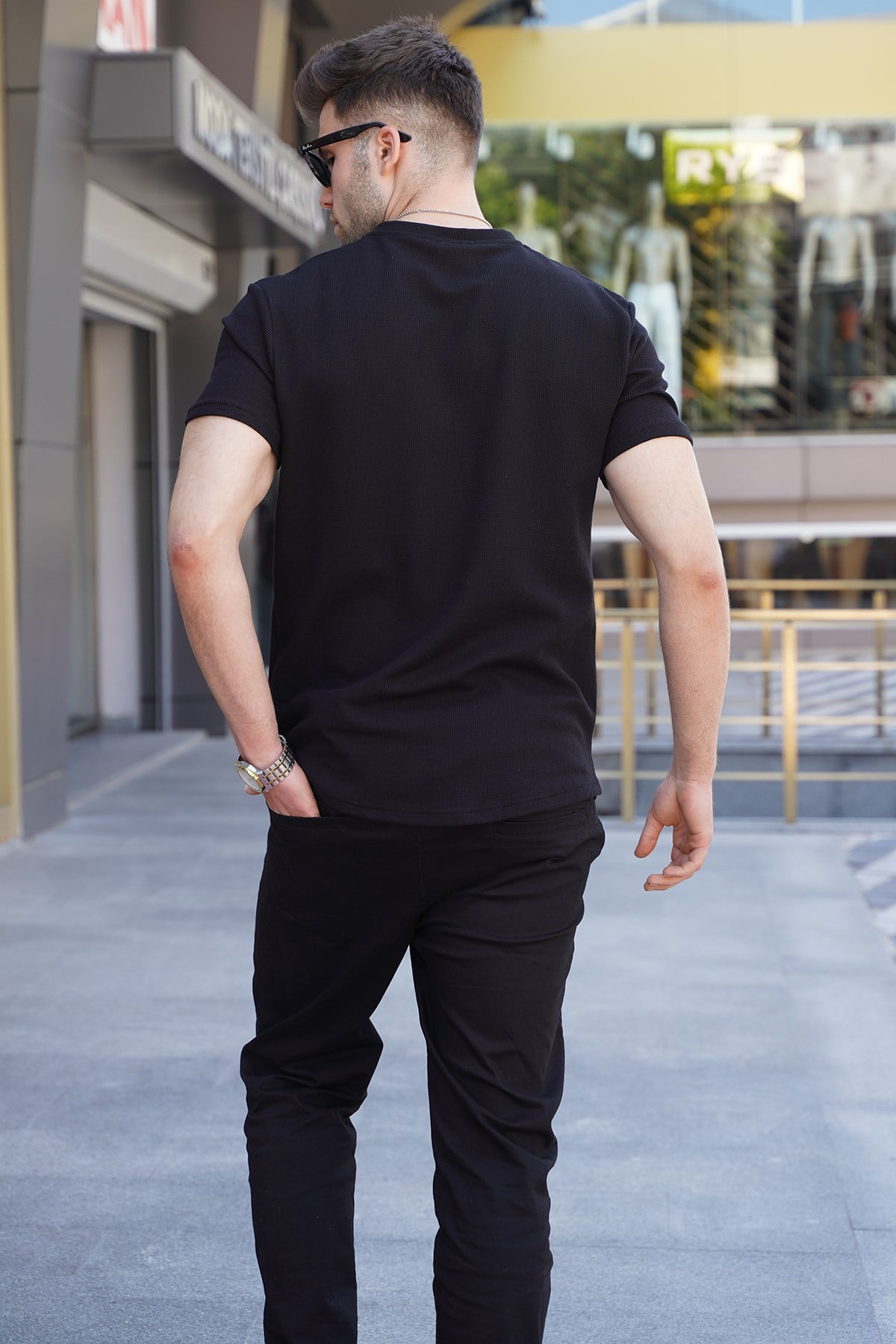 Siyah Waffle Kumaş Basic Tişört 5883