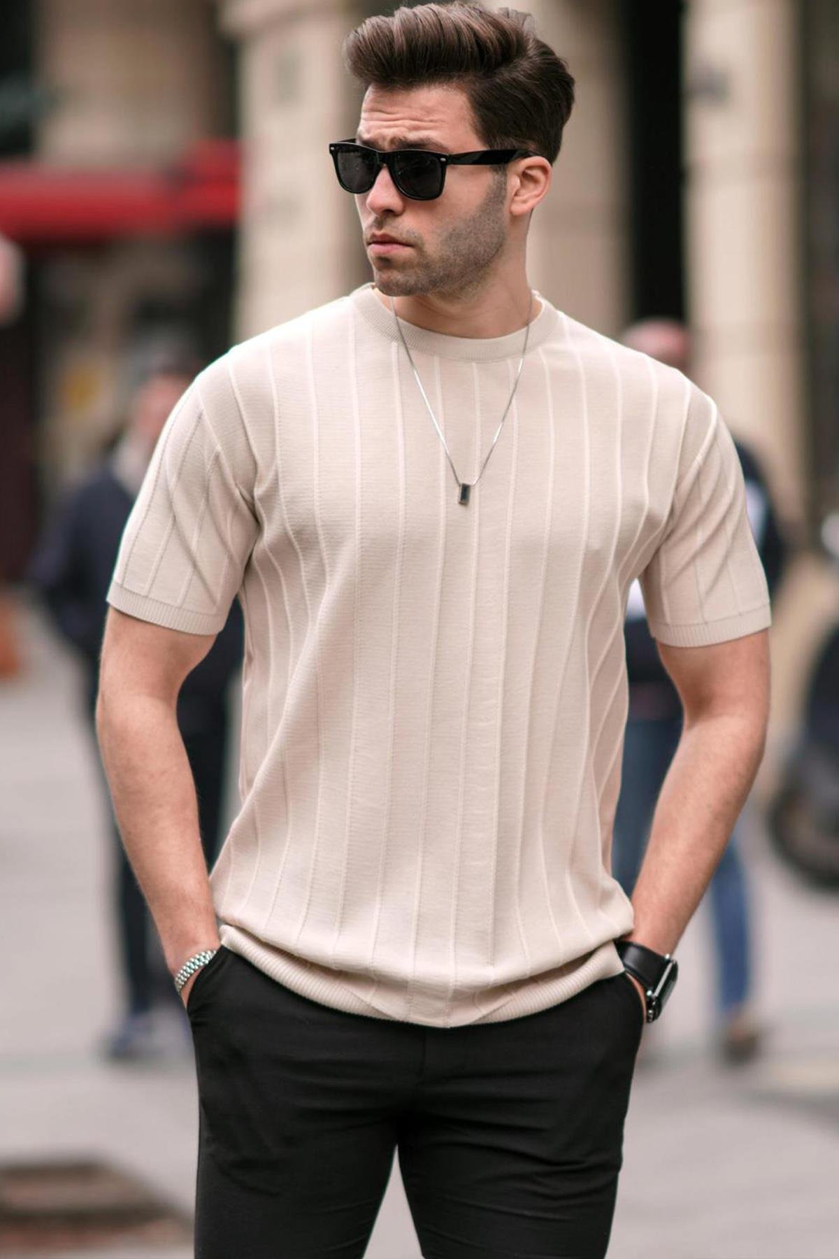 トップス c-boy style Mode Neutral (No.74) Men Beige T-Shirt -- Madmext