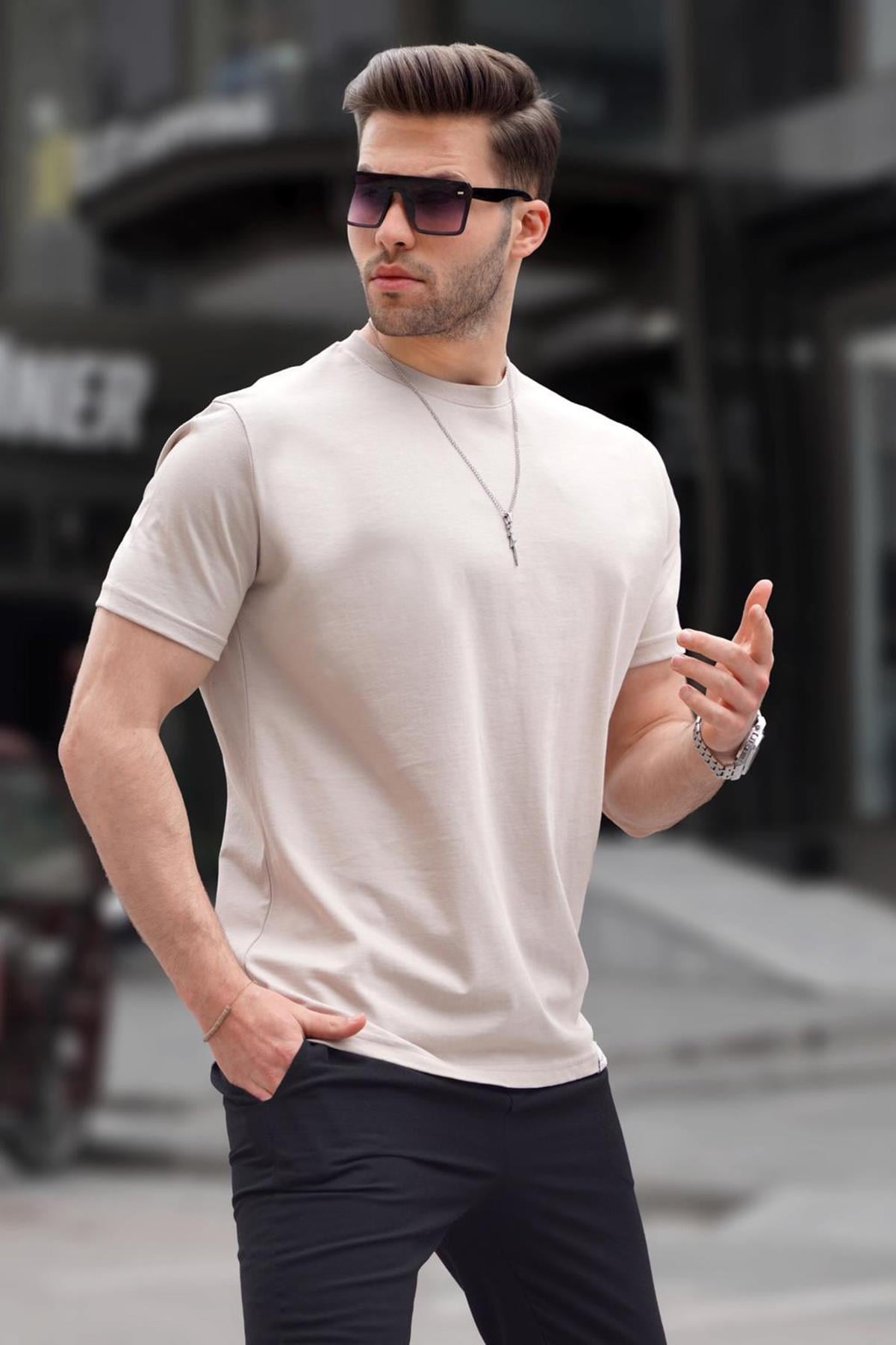 Taş Rengi Regular Fit Basic Erkek Tişört 6131