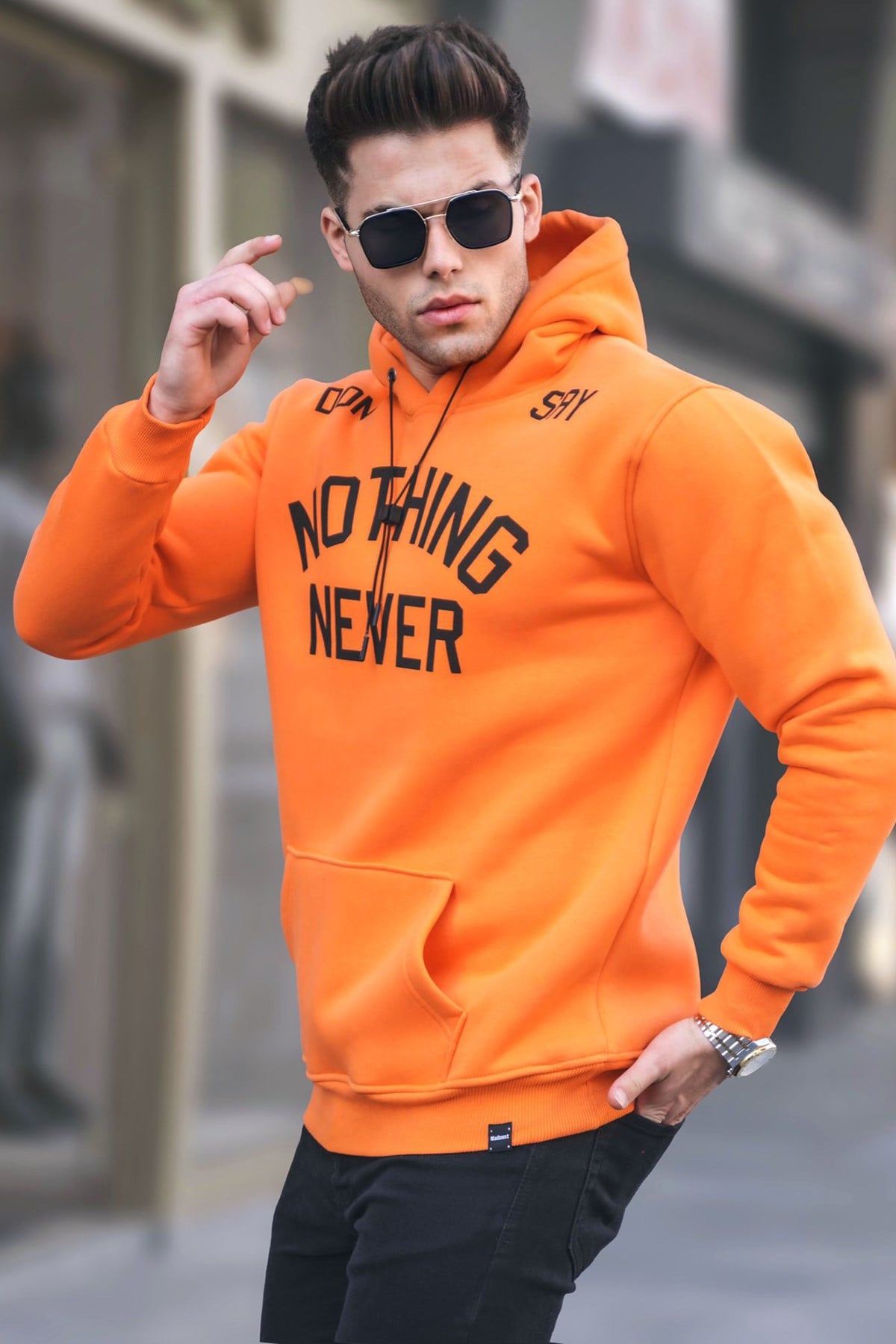 Turuncu Baskılı Kapşonlu Sweatshirt 5898