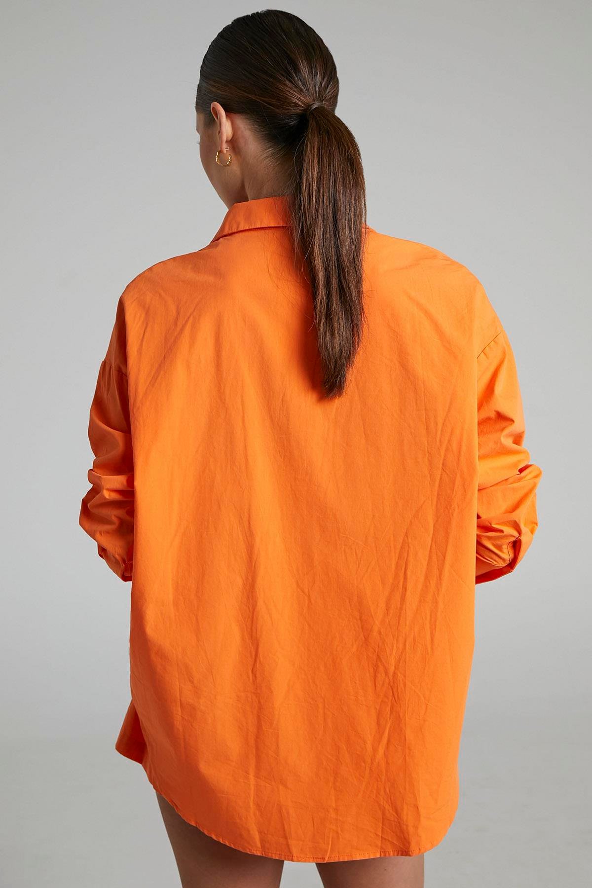 Turuncu Oversize Basic Kadın Gömlek MG1794