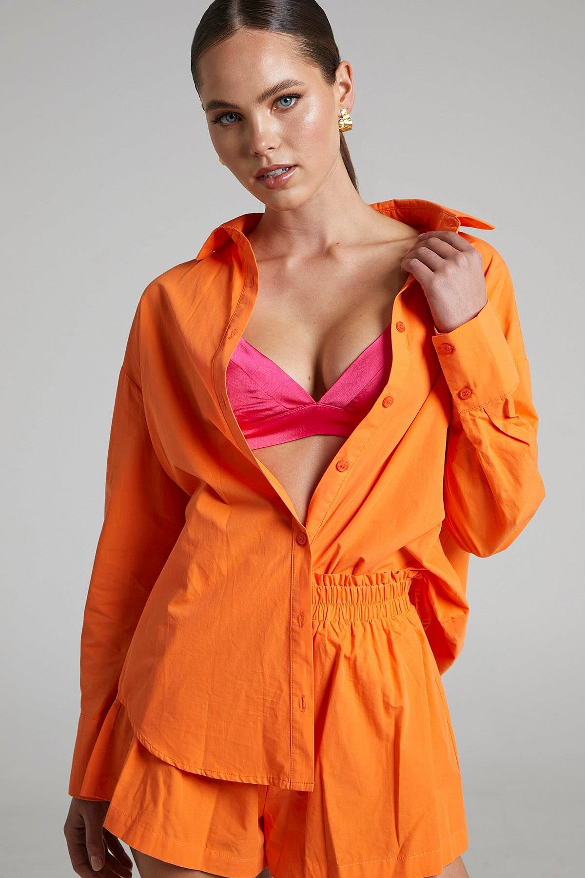 Turuncu Oversize Basic Kadın Gömlek MG1794