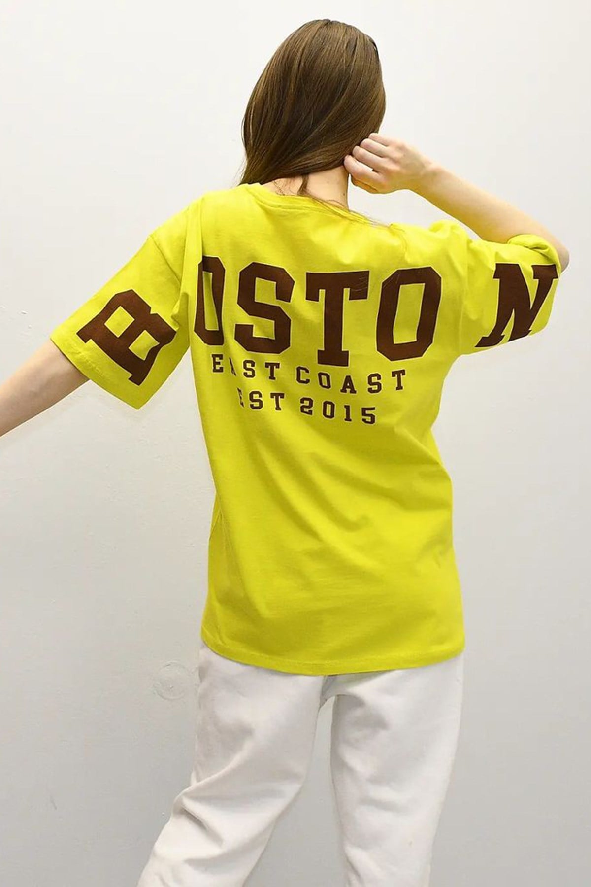 Yeşil Arka Baskılı Oversize Kadın Tişört MG1529