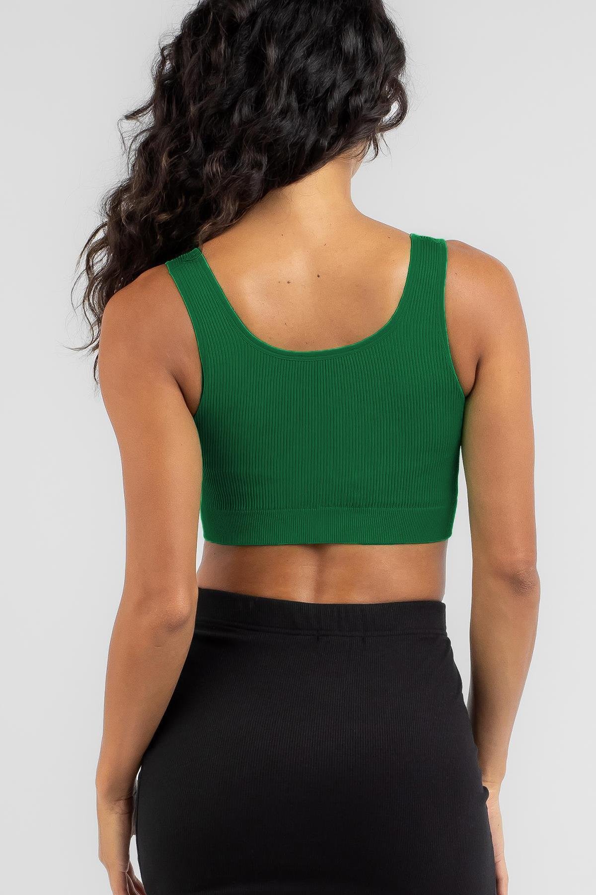Yeşil Askılı Basic Crop Top Bluz MG1757