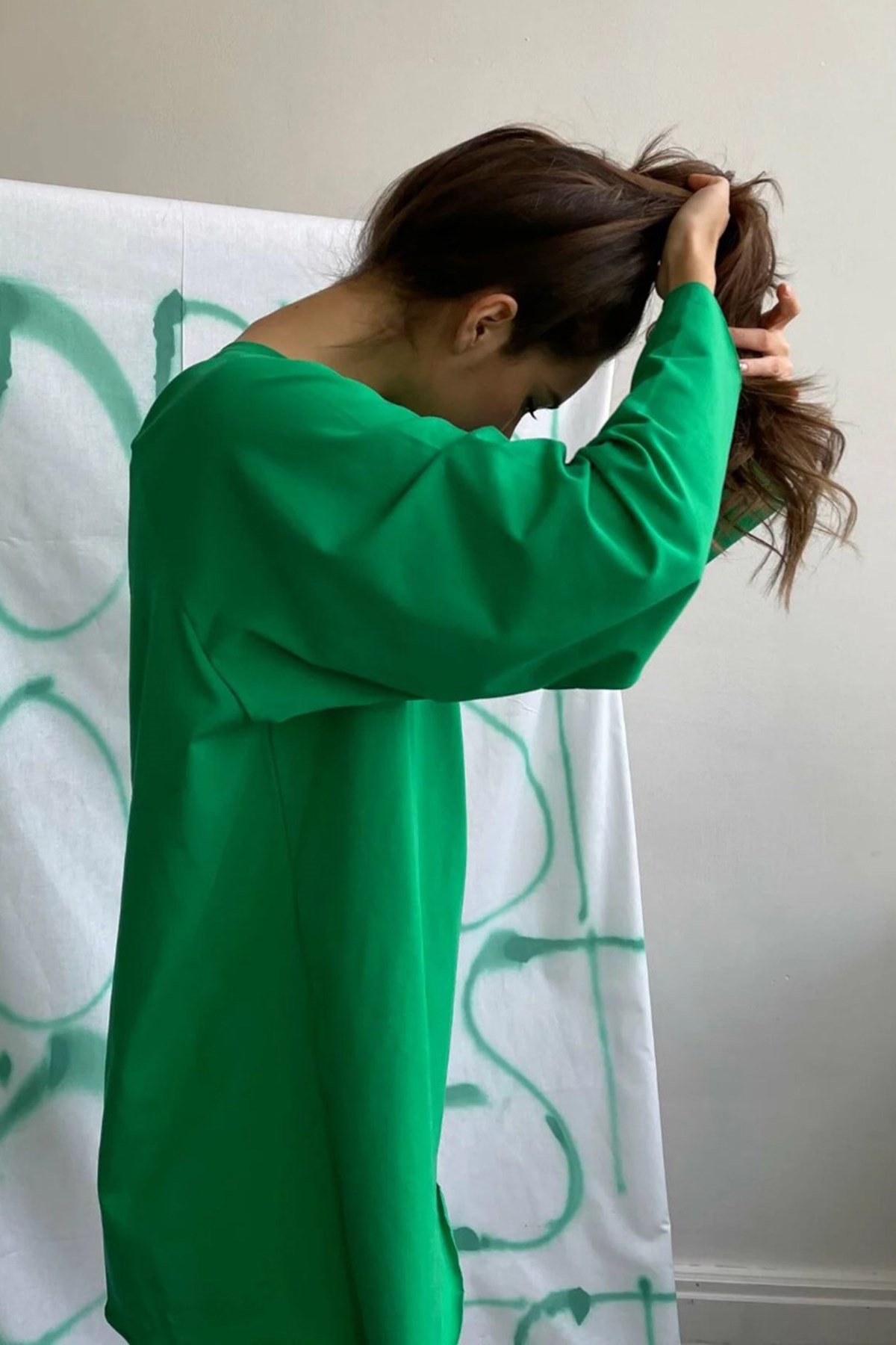 Yeşil Basic Bisiklet Yaka Kadın Sweatshirt MG1676