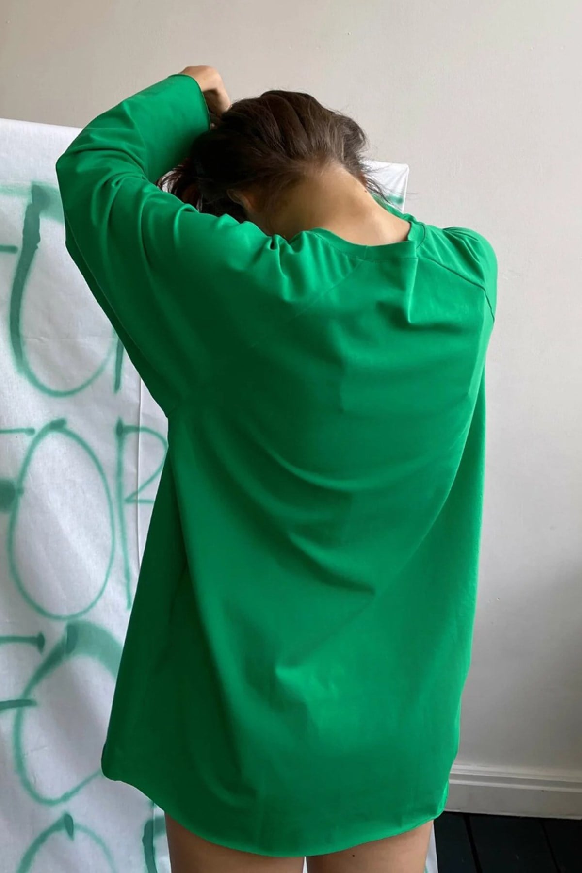 Yeşil Basic Bisiklet Yaka Kadın Sweatshirt MG1676