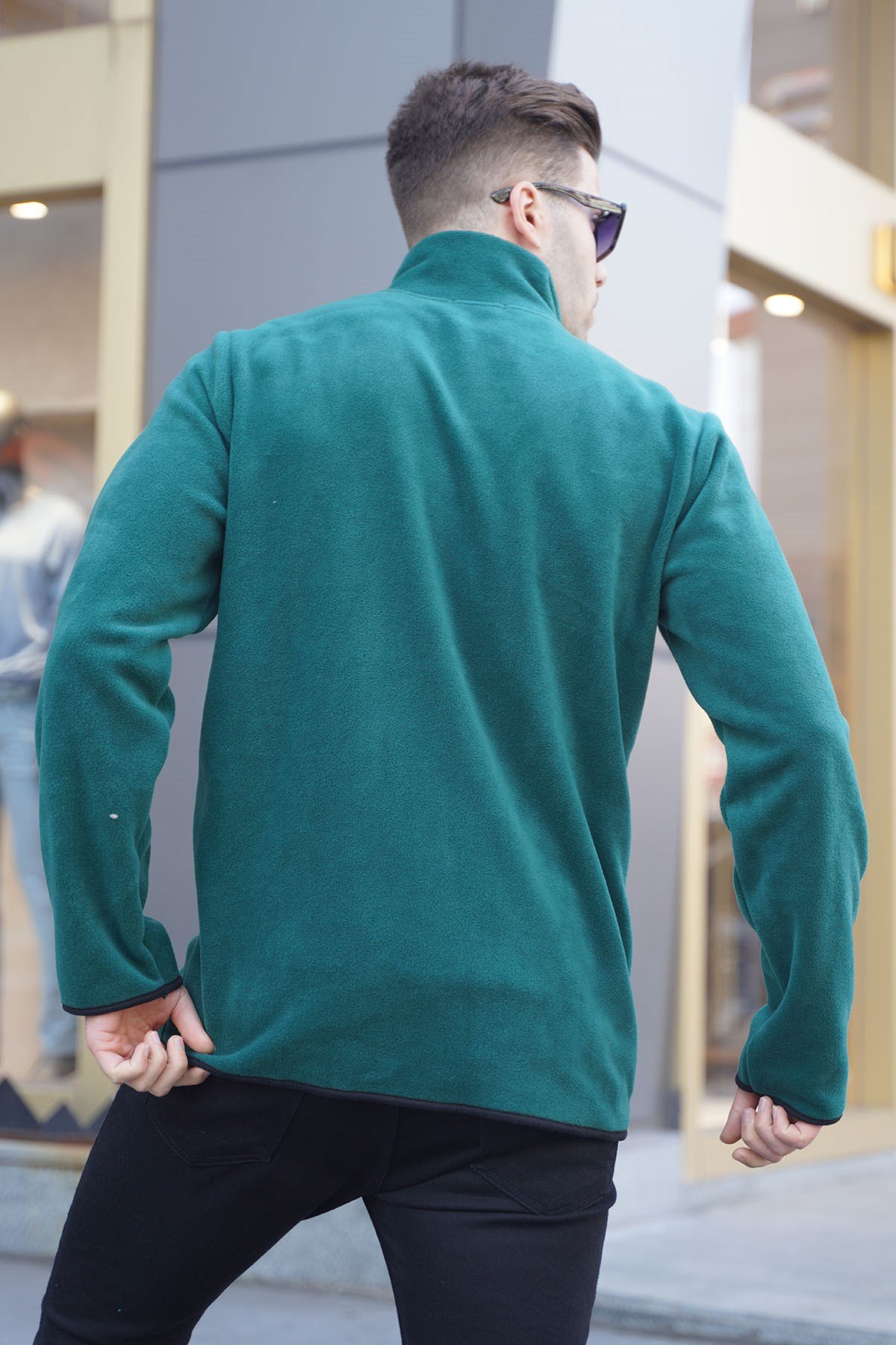 Yeşil Basic Fermuarlı Polar Sweatshirt 6045