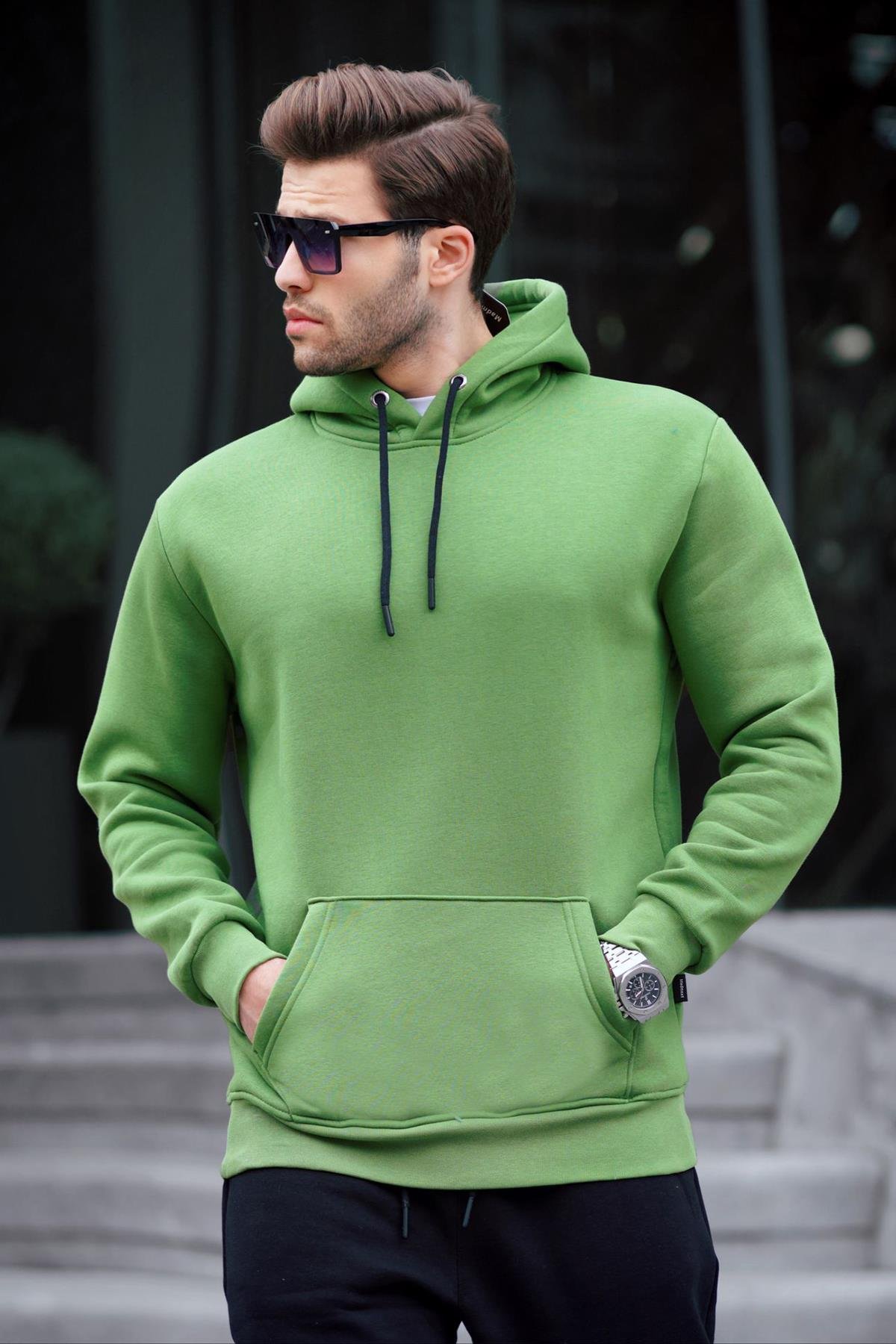 Yeşil Kamuflaj Kapüşonlu Erkek Sweatshirt 5339