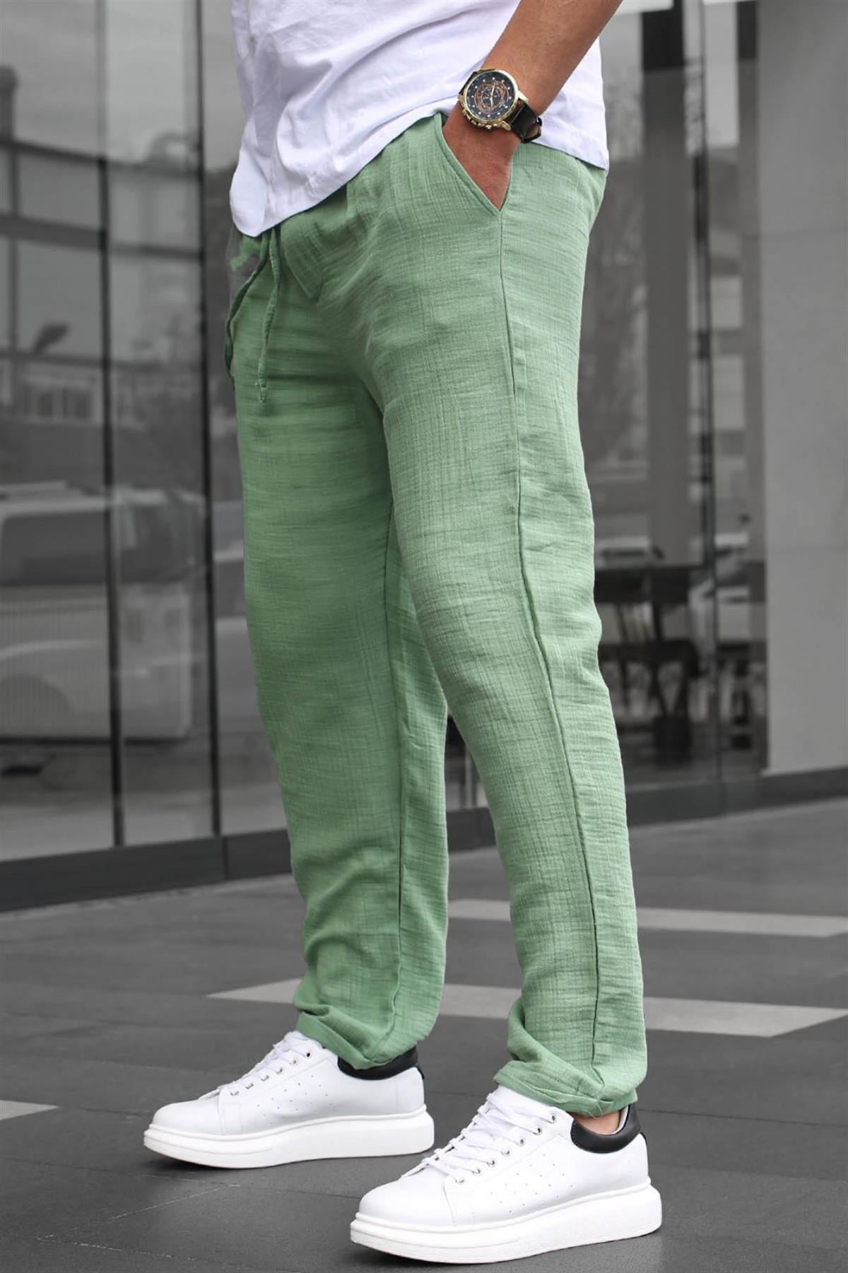 Yeşil Müslin Kumaş Erkek Basic Pantolon 6507