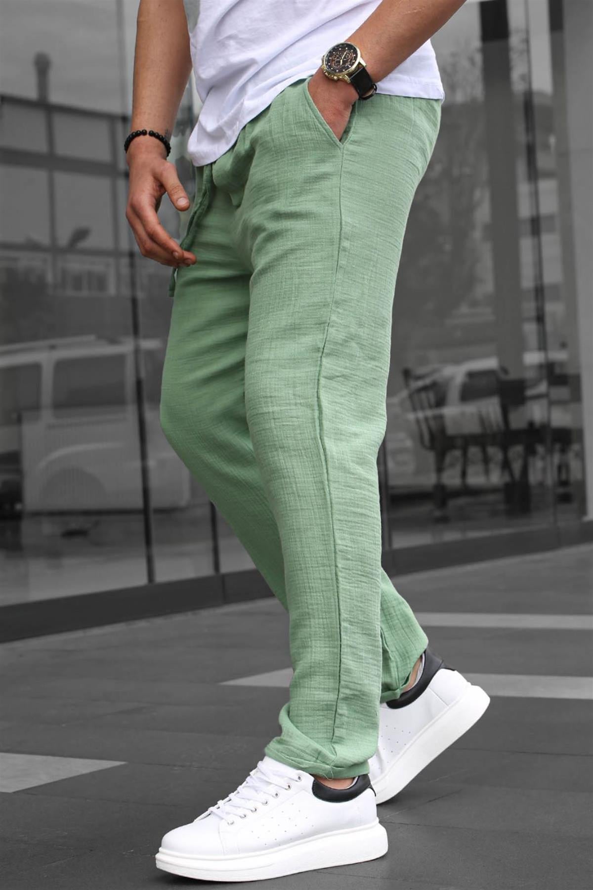 Yeşil Müslin Kumaş Erkek Basic Pantolon 6507