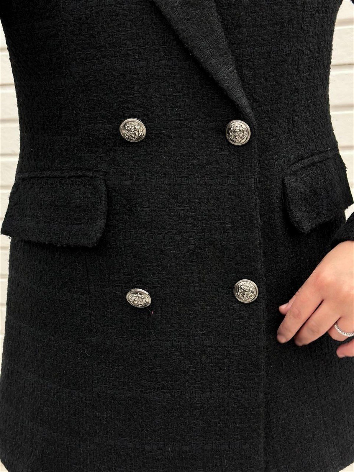 Siyah Bayan  Blazer Ceket, Kruvaze Kapama Ceket, 4664