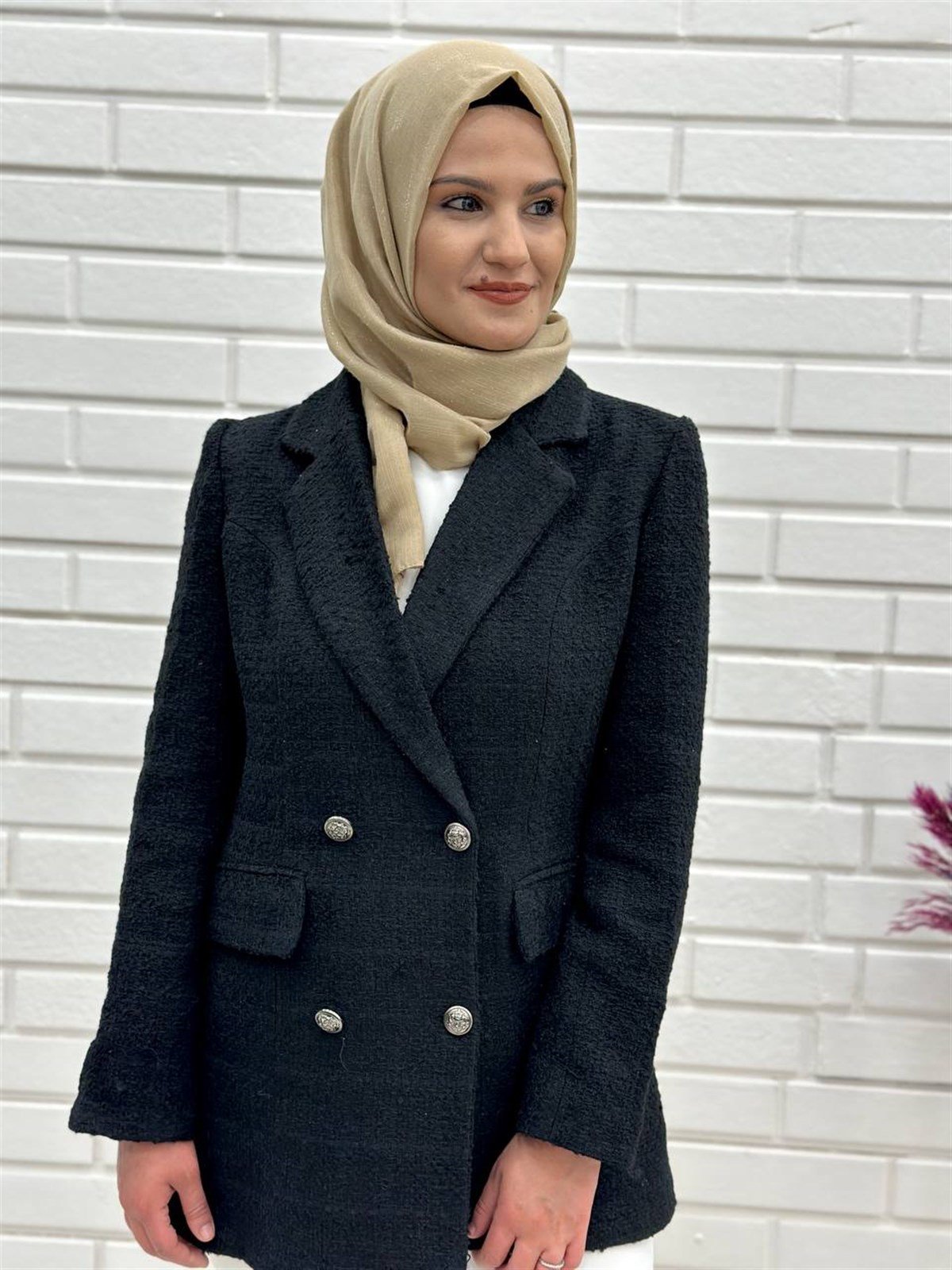 Siyah Bayan  Blazer Ceket, Kruvaze Kapama Ceket, 4664