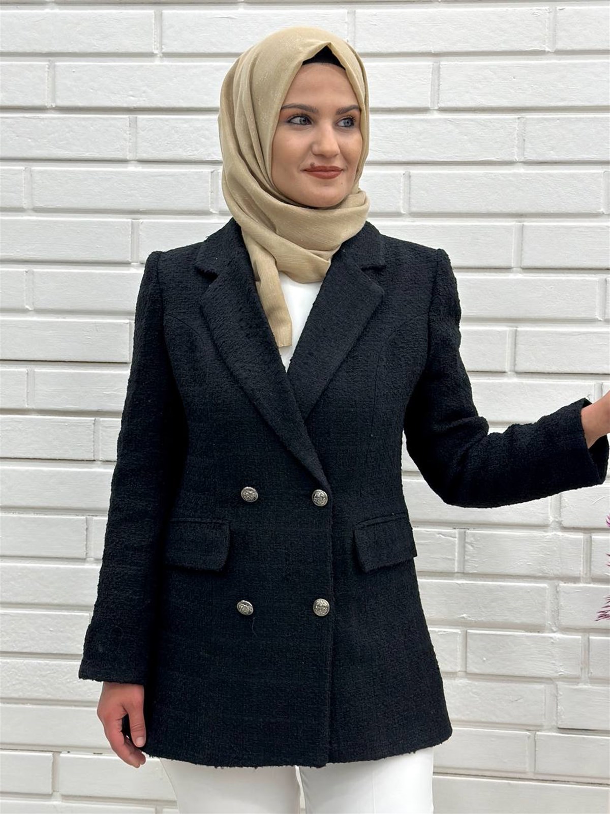 Siyah Bayan  Blazer Ceket, Kruvaze Kapama Ceket, 4664