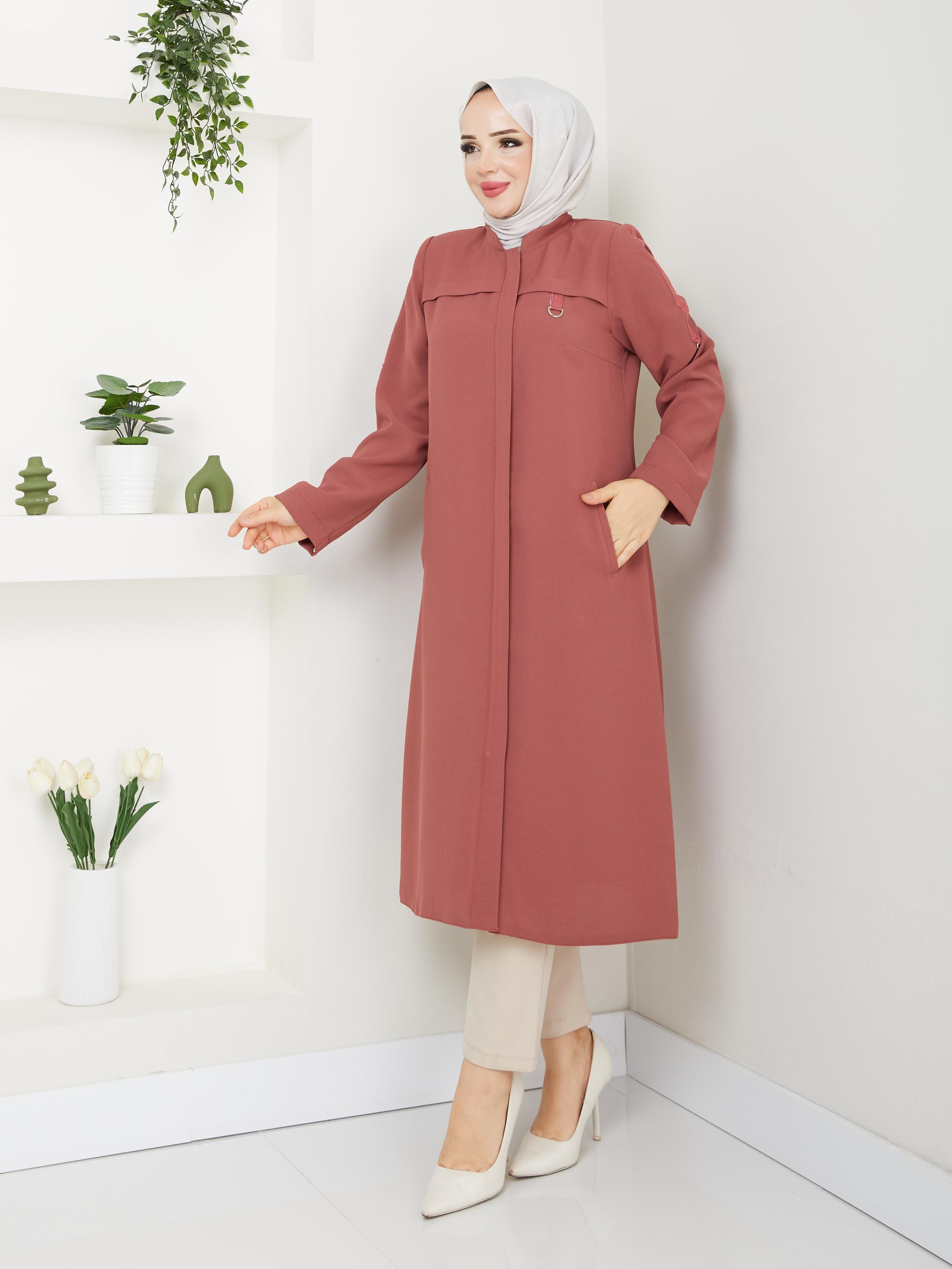 Günay Karaca Büyük Beden Yazlık Kadın Tesettür Yarım Pardesü